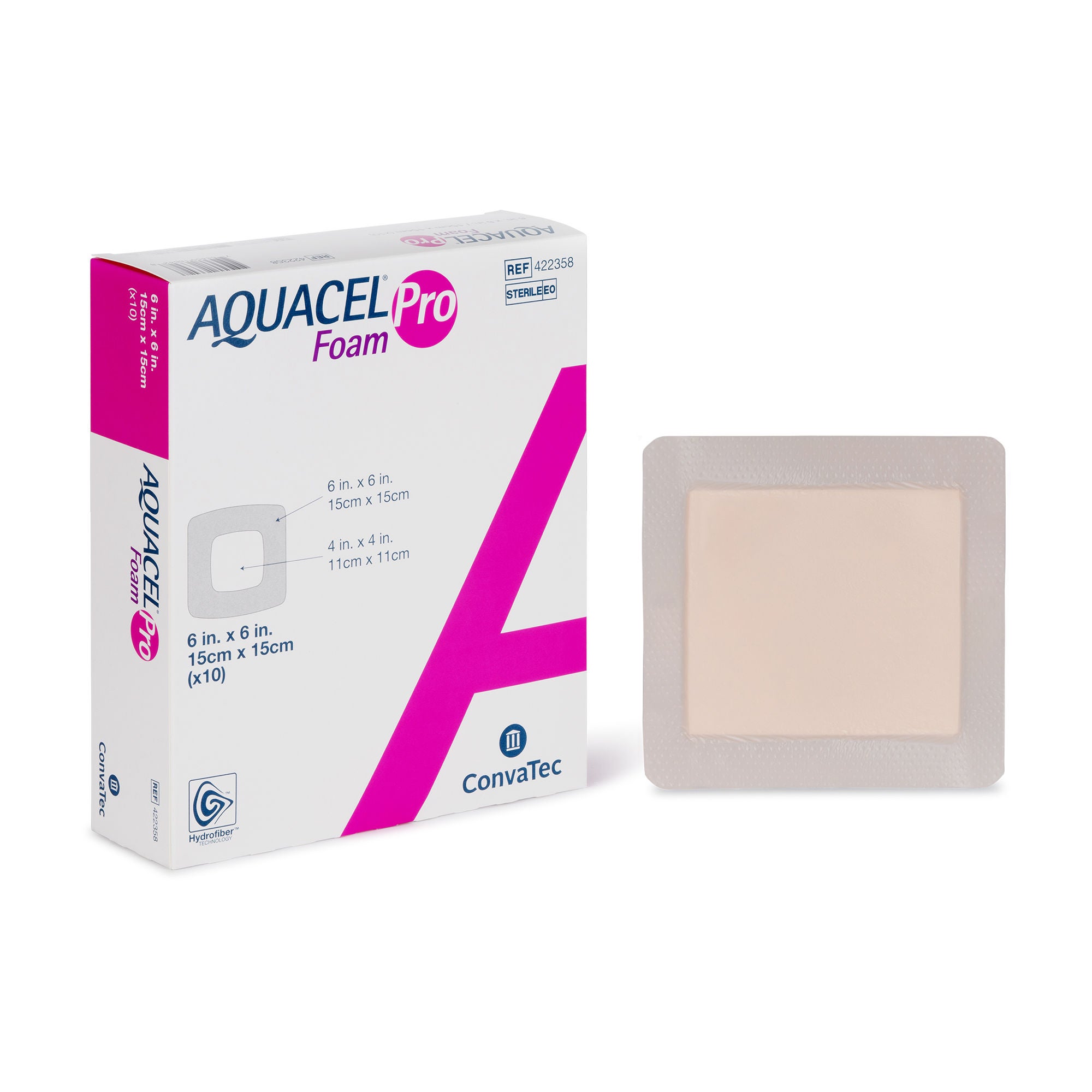 ConvaTec - 422358 Foam Dressing Aquacel® Foam Pro 6 X 6 Inch With Border Waterproof Film Backing Silicone Adhesive Square Sterile