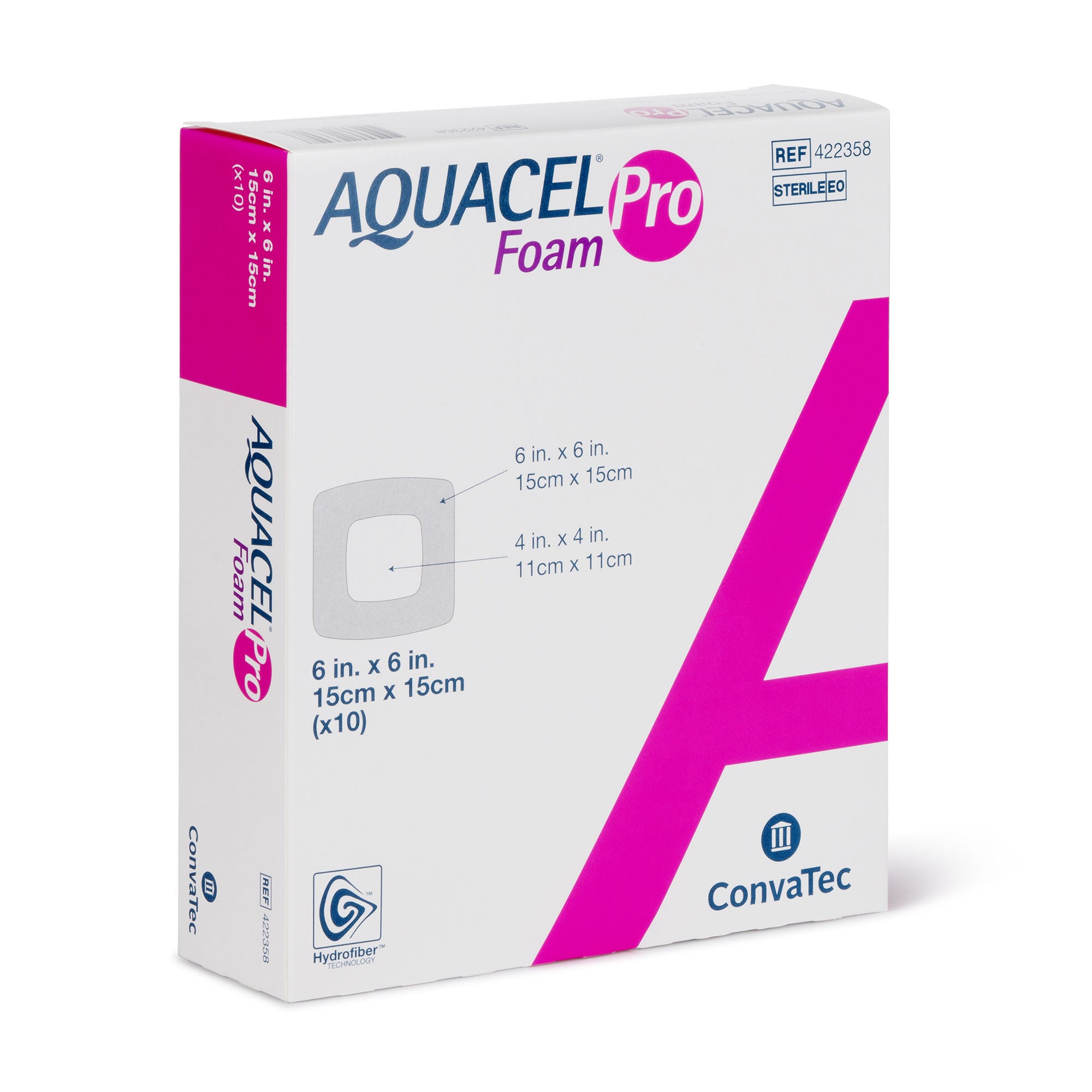 ConvaTec - 422358 Foam Dressing Aquacel® Foam Pro 6 X 6 Inch With Border Waterproof Film Backing Silicone Adhesive Square Sterile