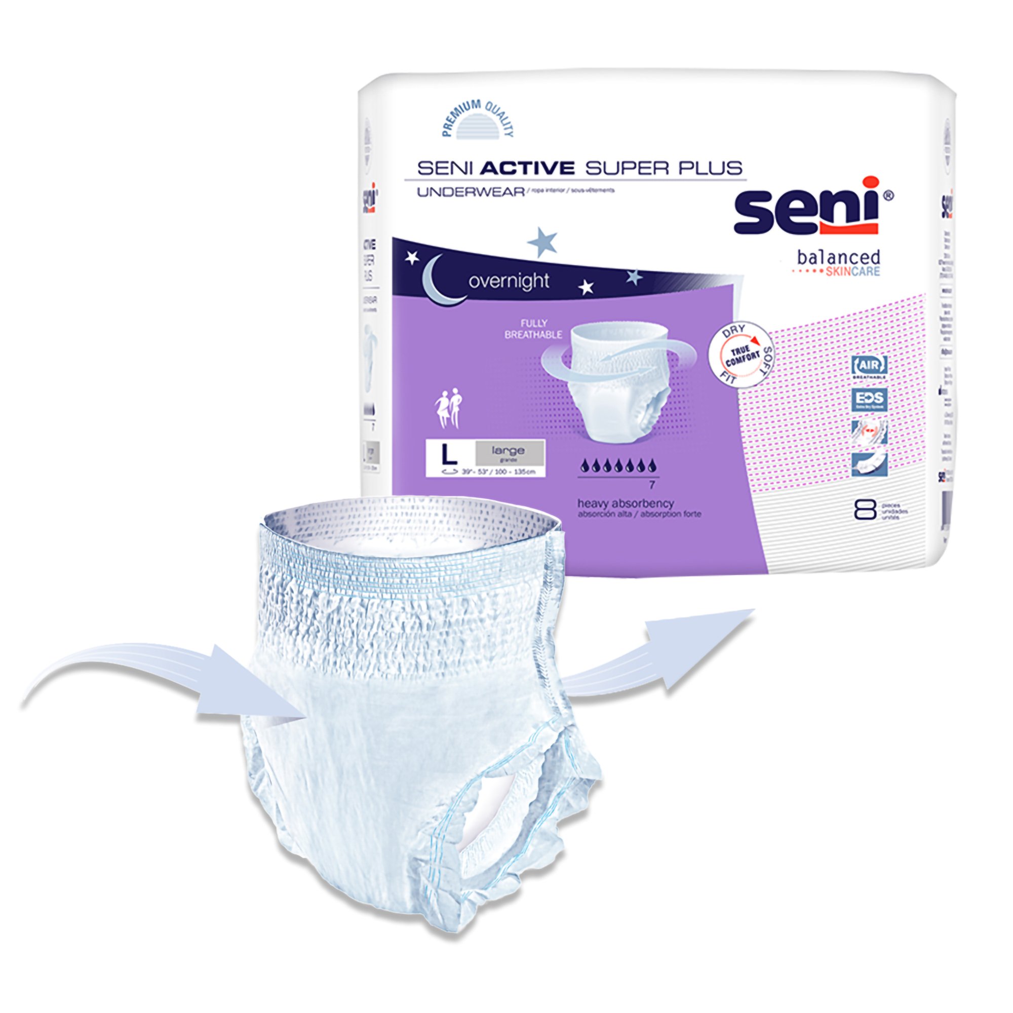 TZMO USA Inc S-LA08-AP1 - Seni® Active Super Plus Overnight Heavy Absorbent Underwear, Large - 8/Pack, 32/Case