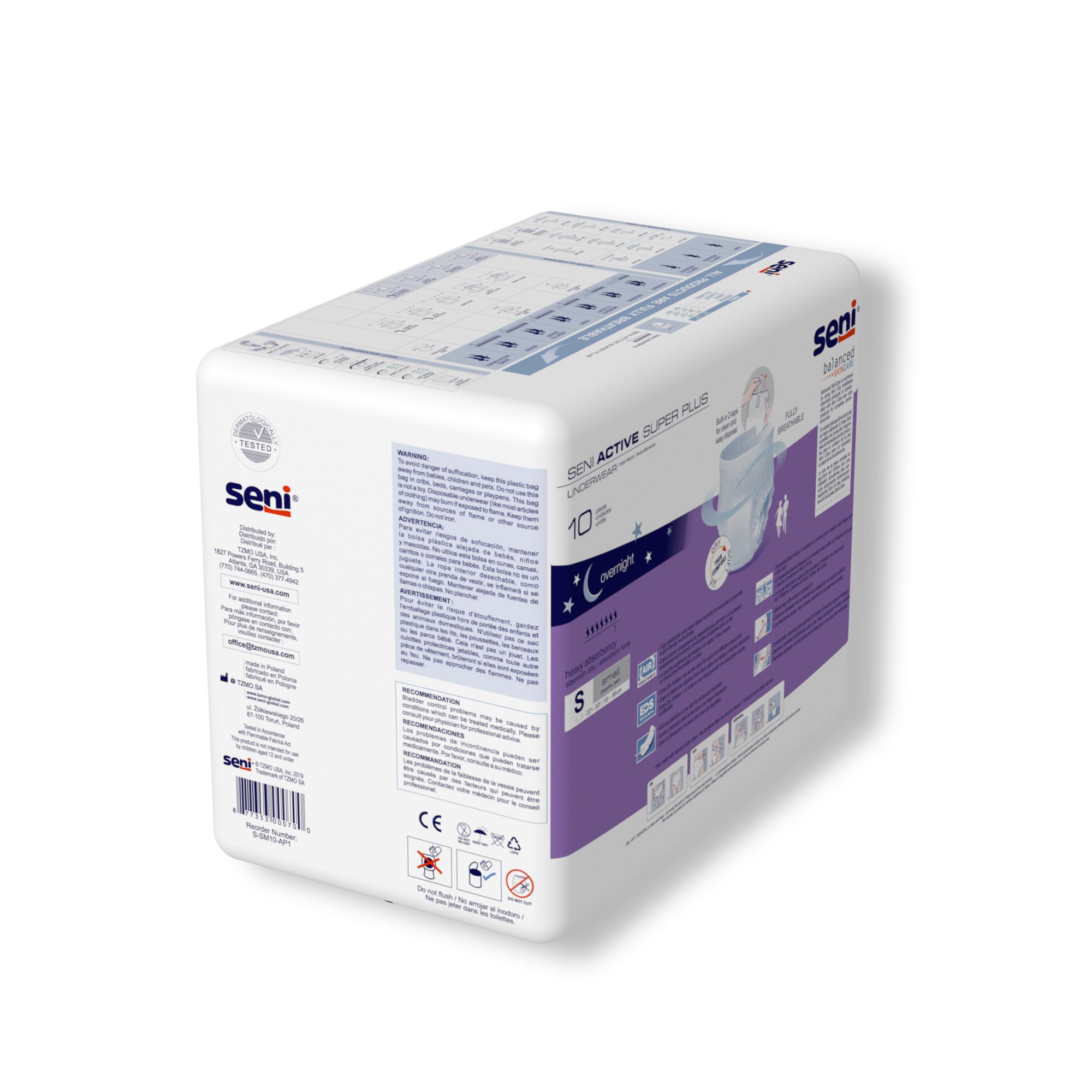 TZMO USA Inc S-SM10-AP1 - Seni® Active Super Plus Overnight Heavy Absorbent Underwear, Small - 10/Pack, 40/Case