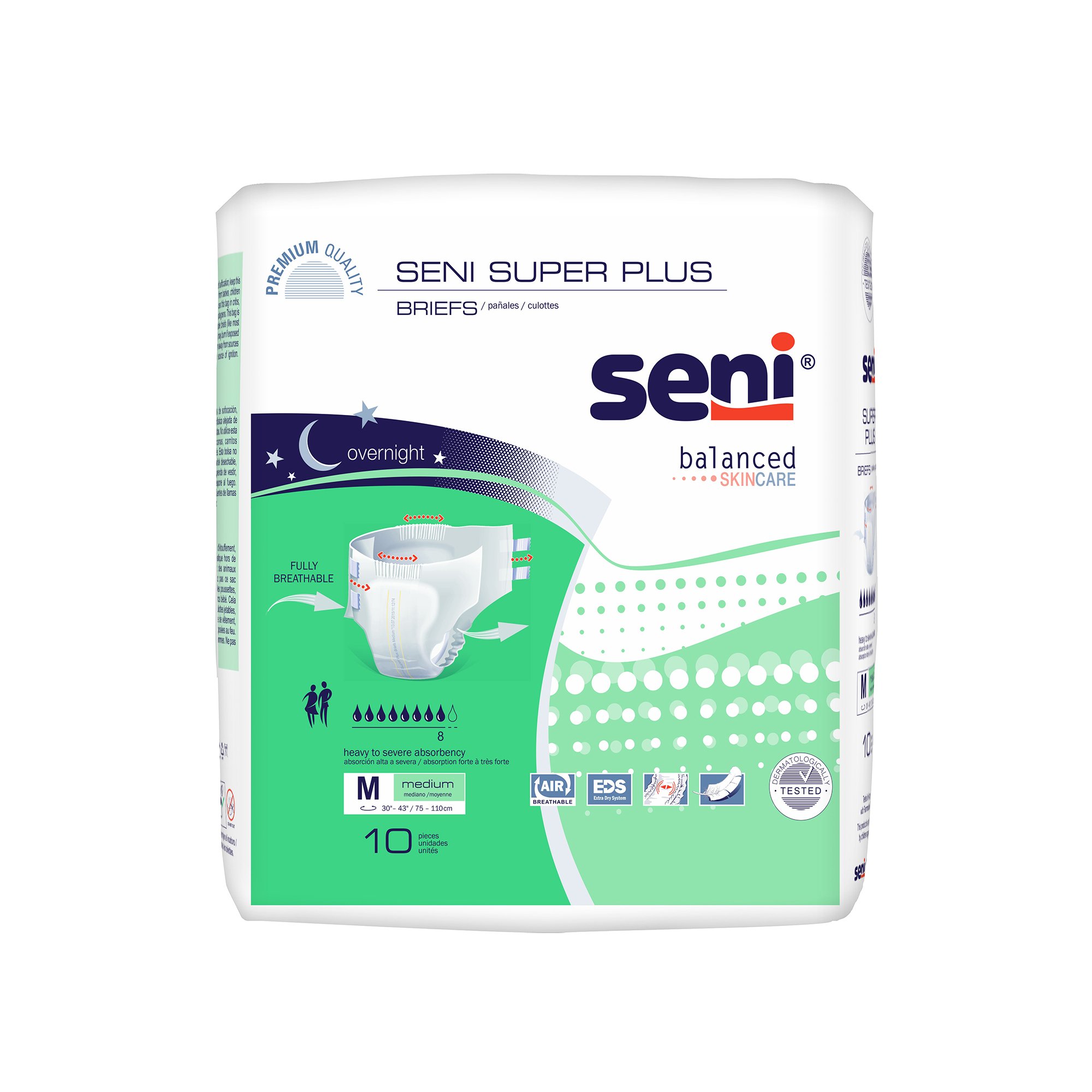 TZMO USA Inc S-ME10-BP1 - Seni® Super Plus Overnight Heavy to Severe Absorbency Incontinence Brief, Medium - 10/Pack, 40/Case