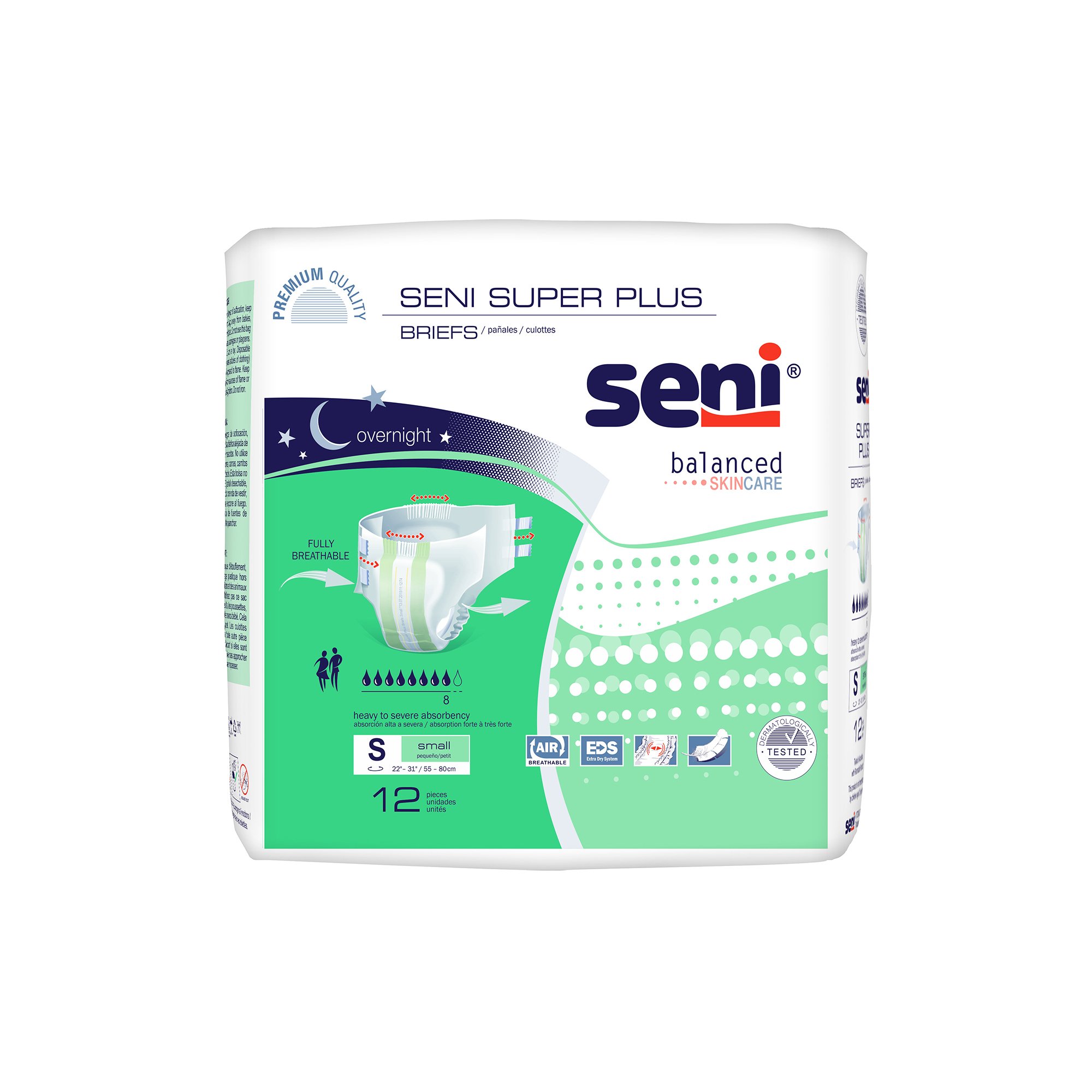 TZMO USA Inc S-SM12-BP1 - Seni® Super Plus Overnight Heavy to Severe Absorbency Incontinence Brief, Small - 12/Pack, 48/Case