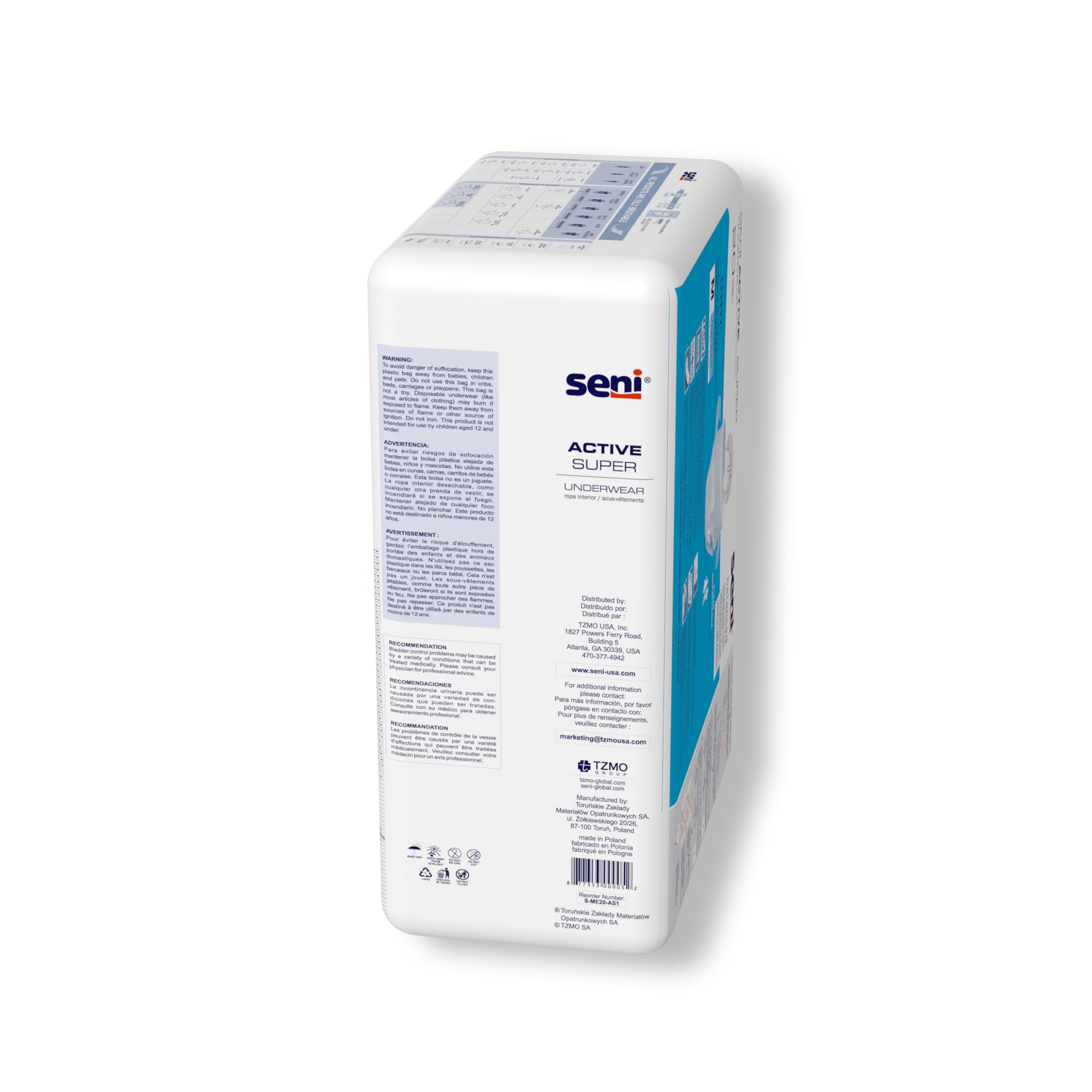 TZMO USA Inc - S-ME20-AS1 Seni® Active Super Moderate to Heavy Absorbent Underwear