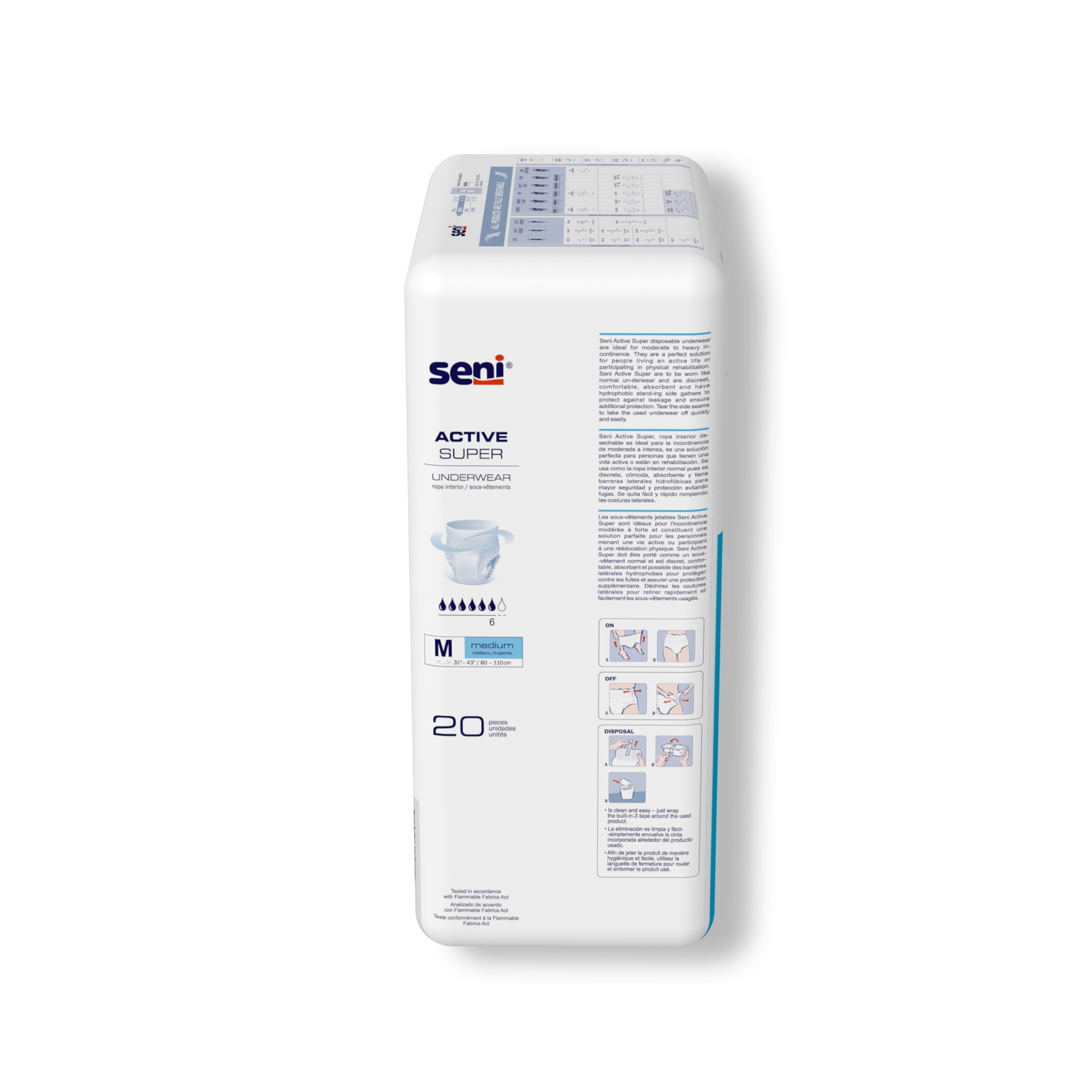 TZMO USA Inc S-ME20-AS1 - Seni® Active Super Moderate to Heavy Absorbent Underwear, Medium - 20/Pack, 80/Case