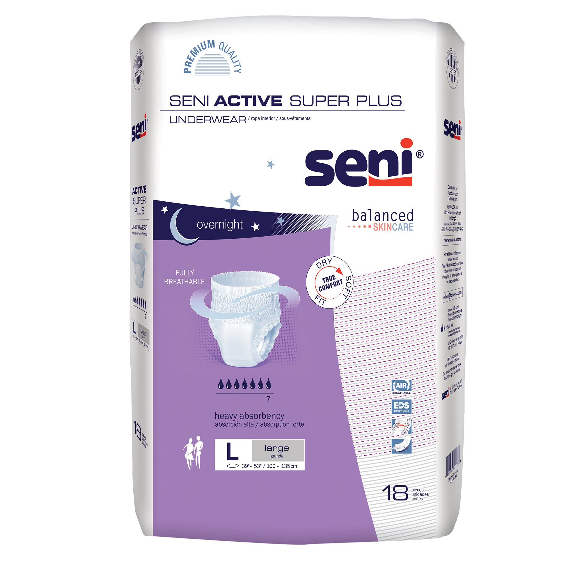 TZMO USA Inc S-LA18-AP1 - Seni® Active Super Plus Overnight Heavy Absorbent Underwear, Large - 18/Pack, 72/Case