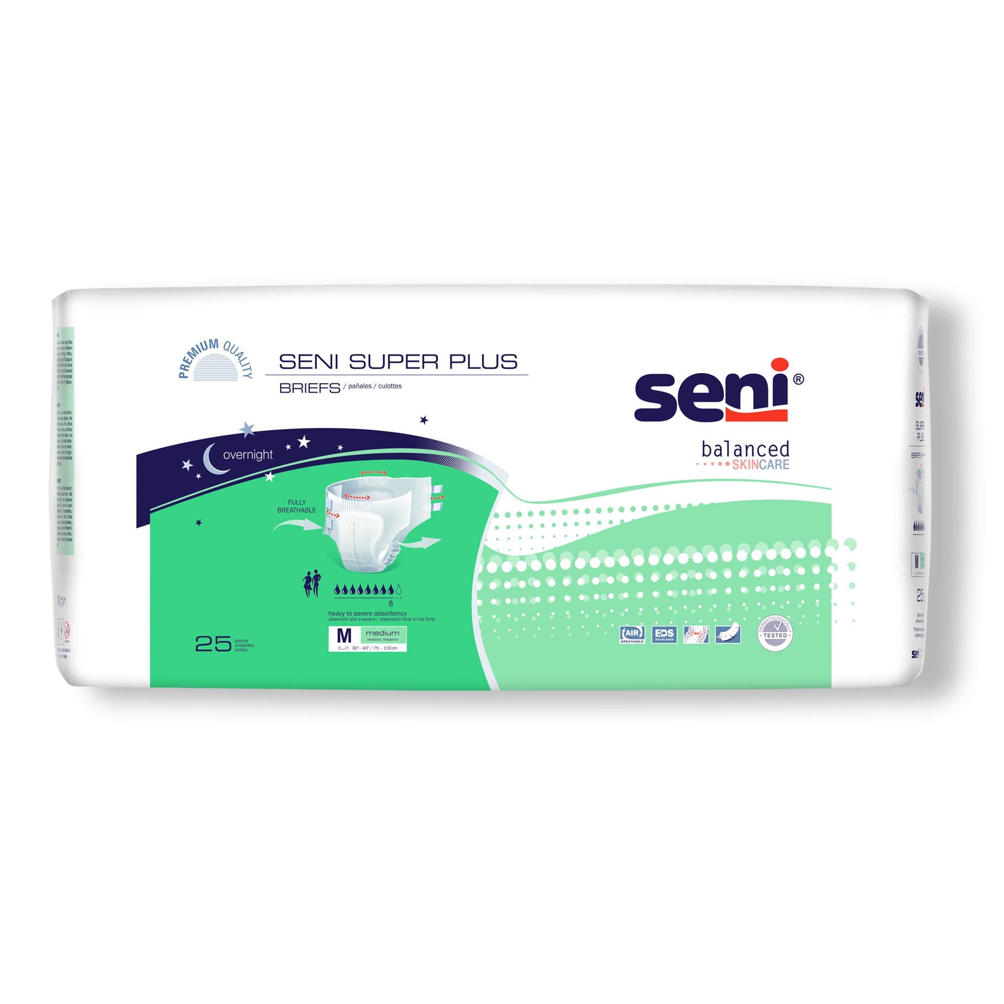 TZMO USA Inc S-ME25-BP1 - Seni® Super Plus Overnight Heavy to Severe Absorbency Incontinence Brief, Medium - 25/Pack, 75/Case