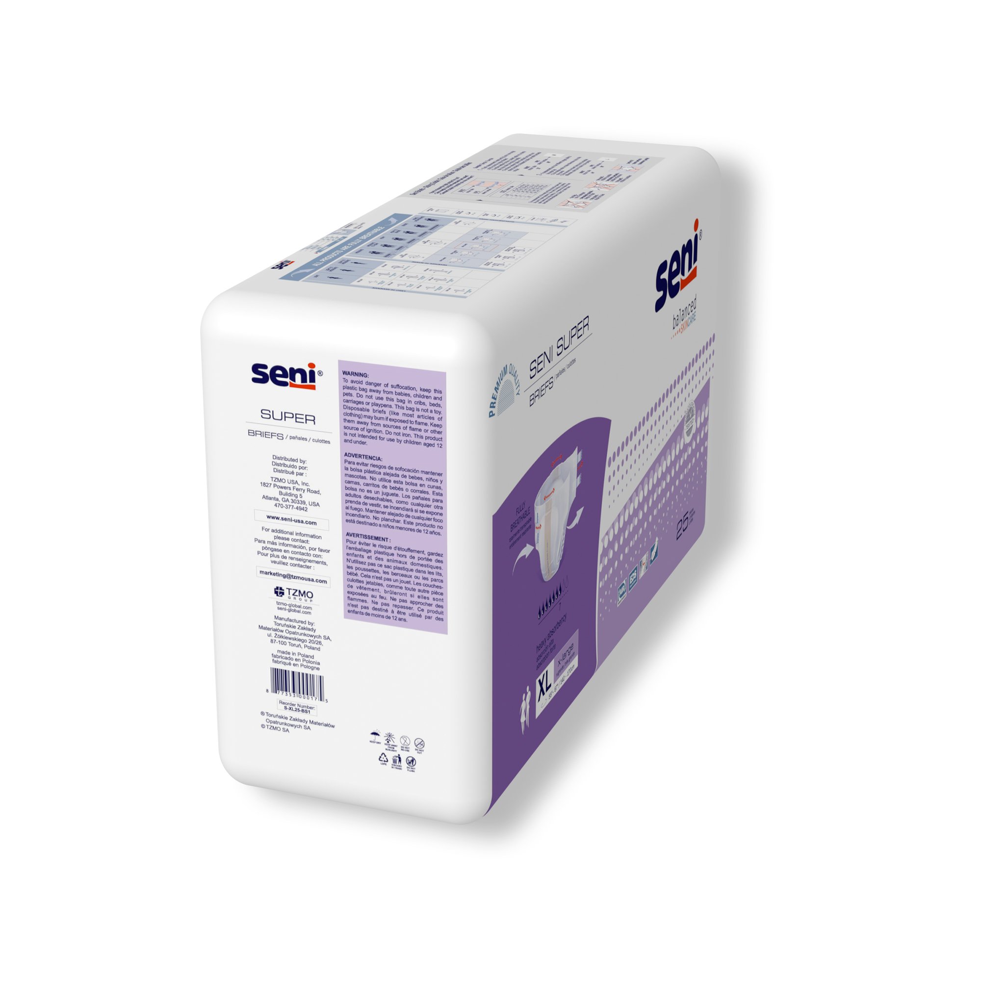 TZMO USA Inc S-XL25-BS1 - Seni® Super Heavy Absorbency Incontinence Brief, Extra Large - 25/Pack, 75/Case