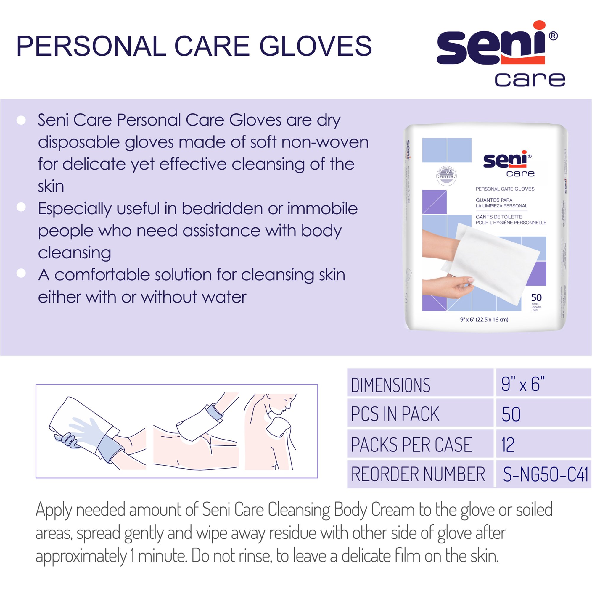 TZMO USA Inc S-NG50-C41 - Seni® Care Wash Glove - 50/Pack, 600/Case