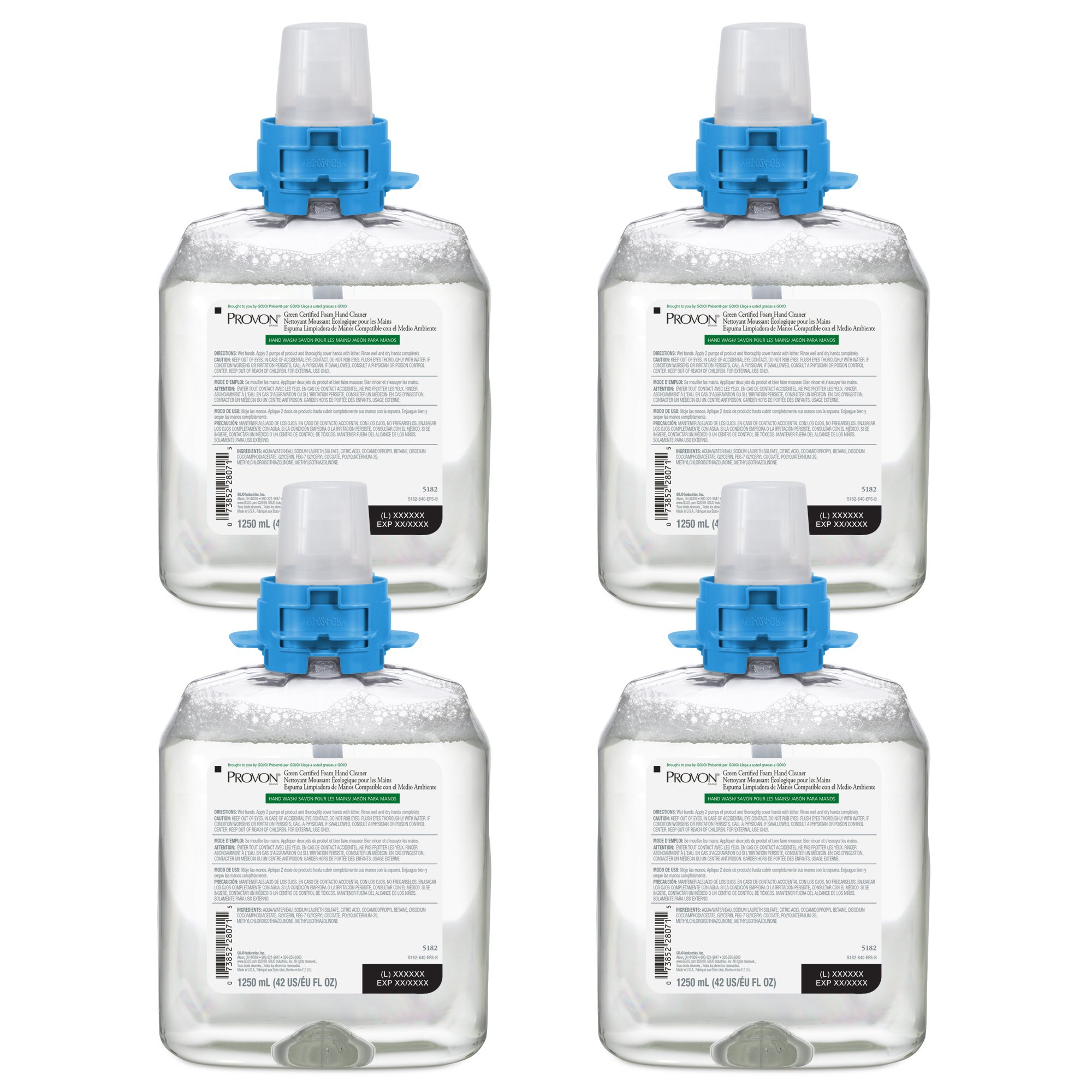 GOJO 5182-04 - Provon® Green Certified Foam Hand Cleaner, 1,250 mL Refill for FMX-12™ Dispenser - 4/Case