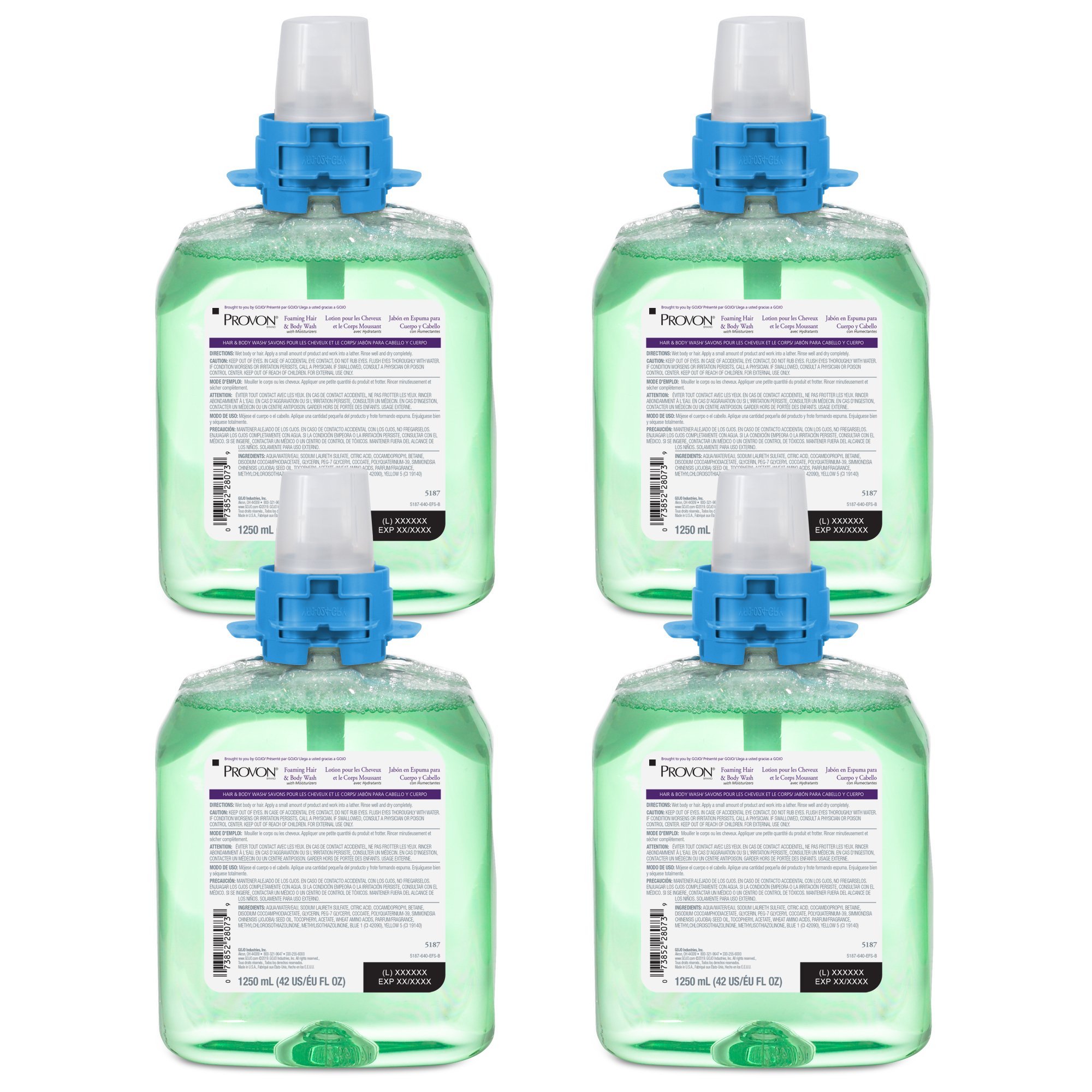 GOJO 5187-04 - Provon® Foaming Hair and Body Wash with Moisturizers, 1,250 mL Dispenser Refill - 4/Case