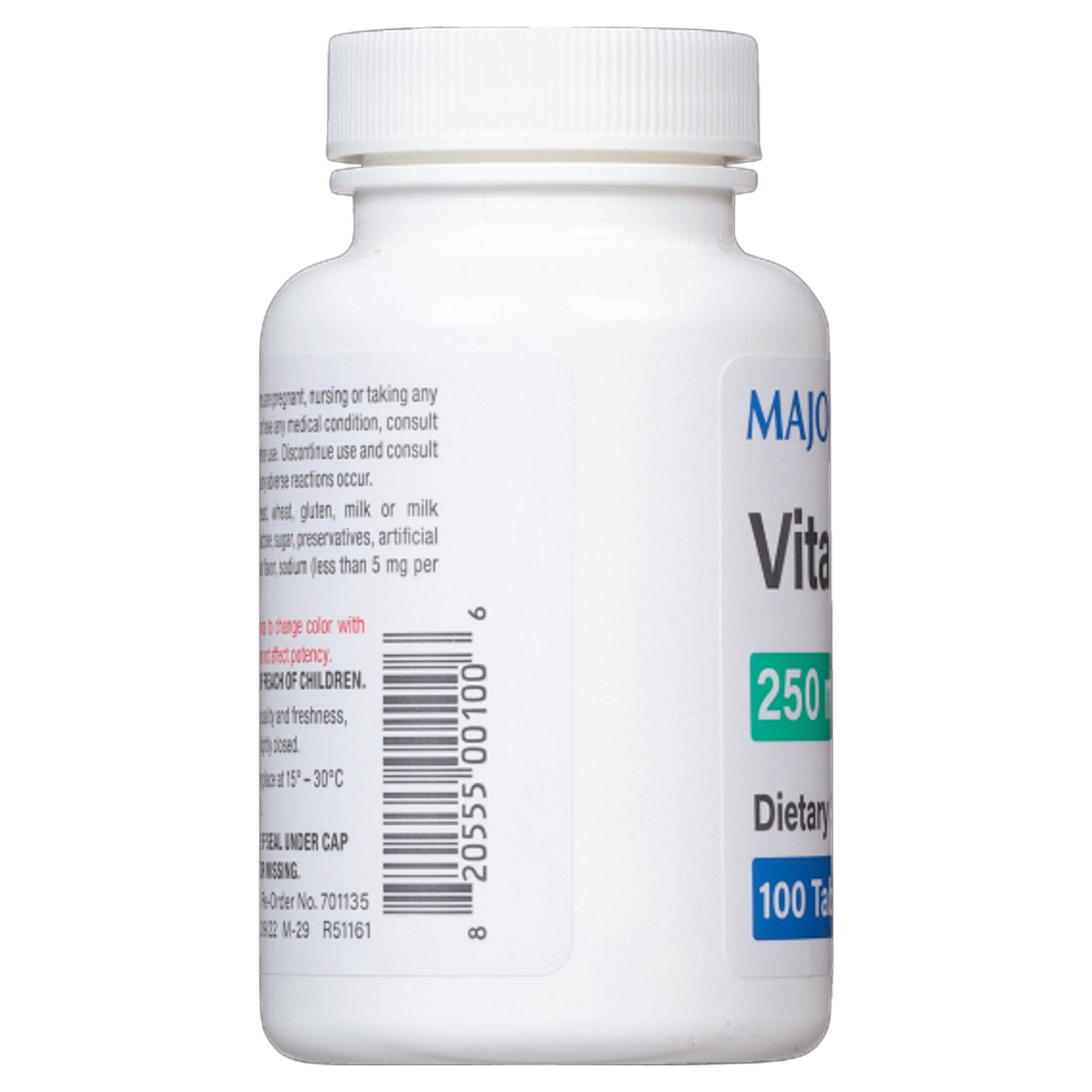 Major Pharmaceuticals - 20555000100 Major® 250-mg Ascorbic Acid Vitamin C Tablets