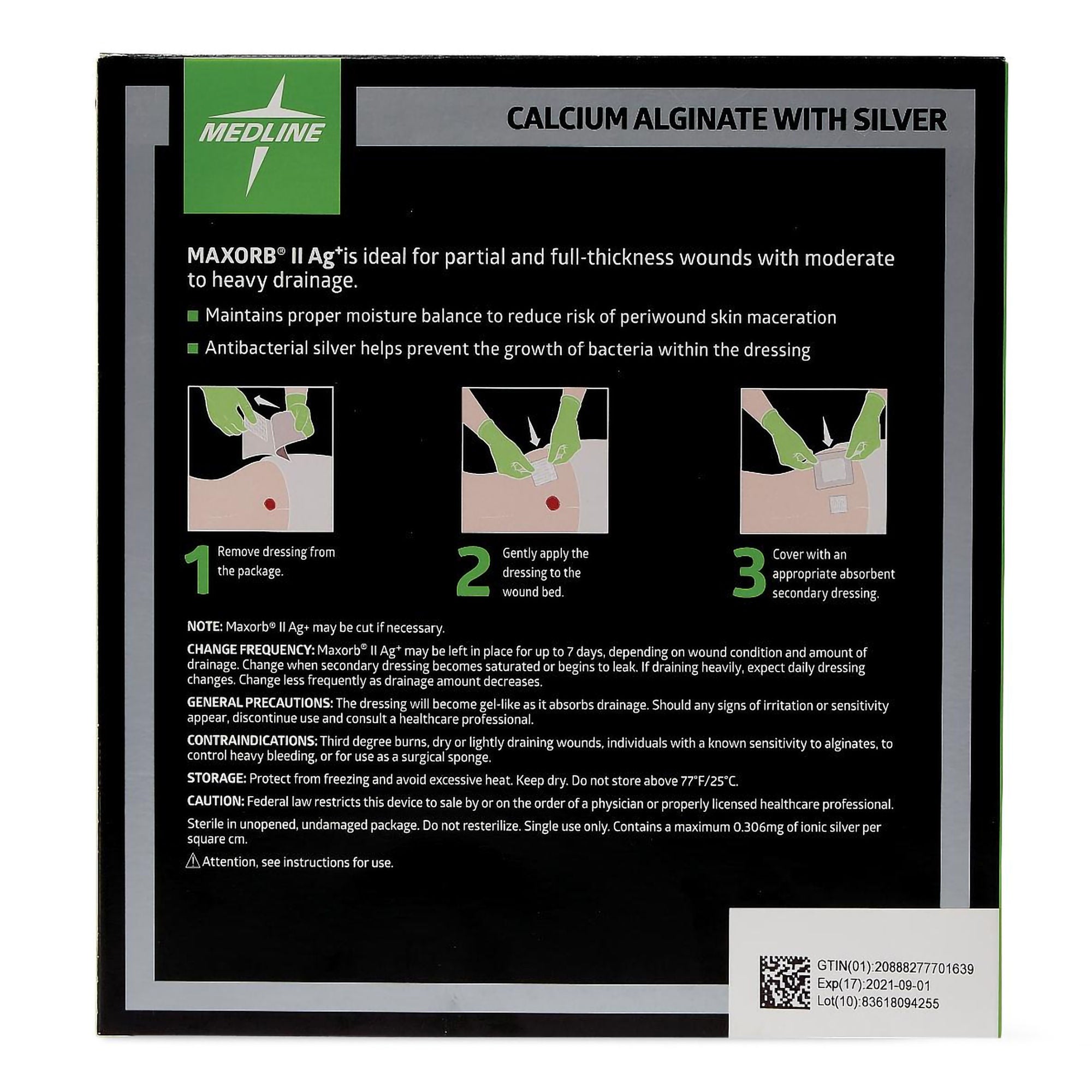 Medline - MSC9966EP Silver Alginate Dressing Maxorb® II Square Sterile