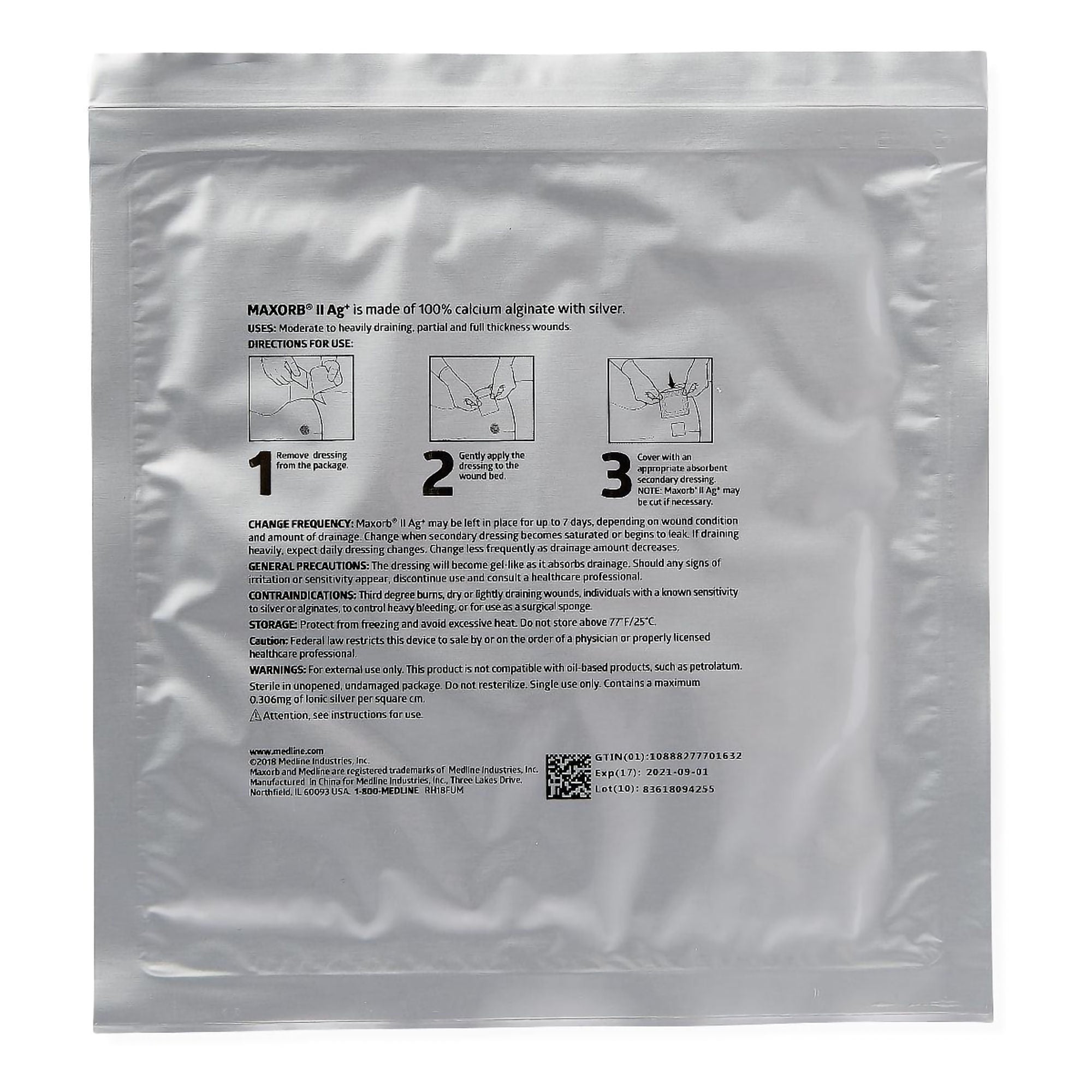 Medline - MSC9966EP Silver Alginate Dressing Maxorb® II Square Sterile