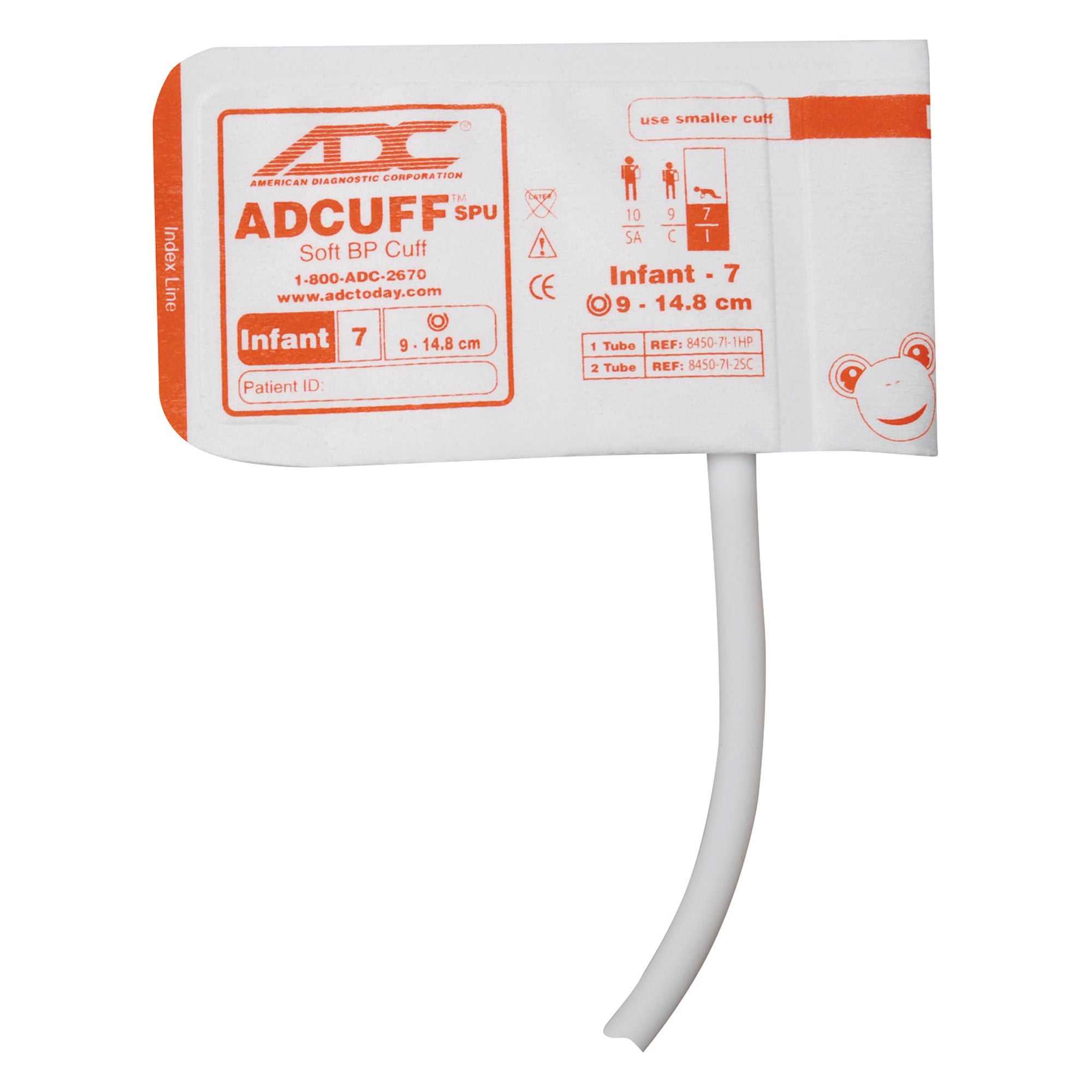 American Diagnostic Corp - 8450-7I-1HP Single Patient Use Blood Pressure Cuff Adcuff™ 9 to 14.8 cm Arm Vinyl Cuff Infant Cuff