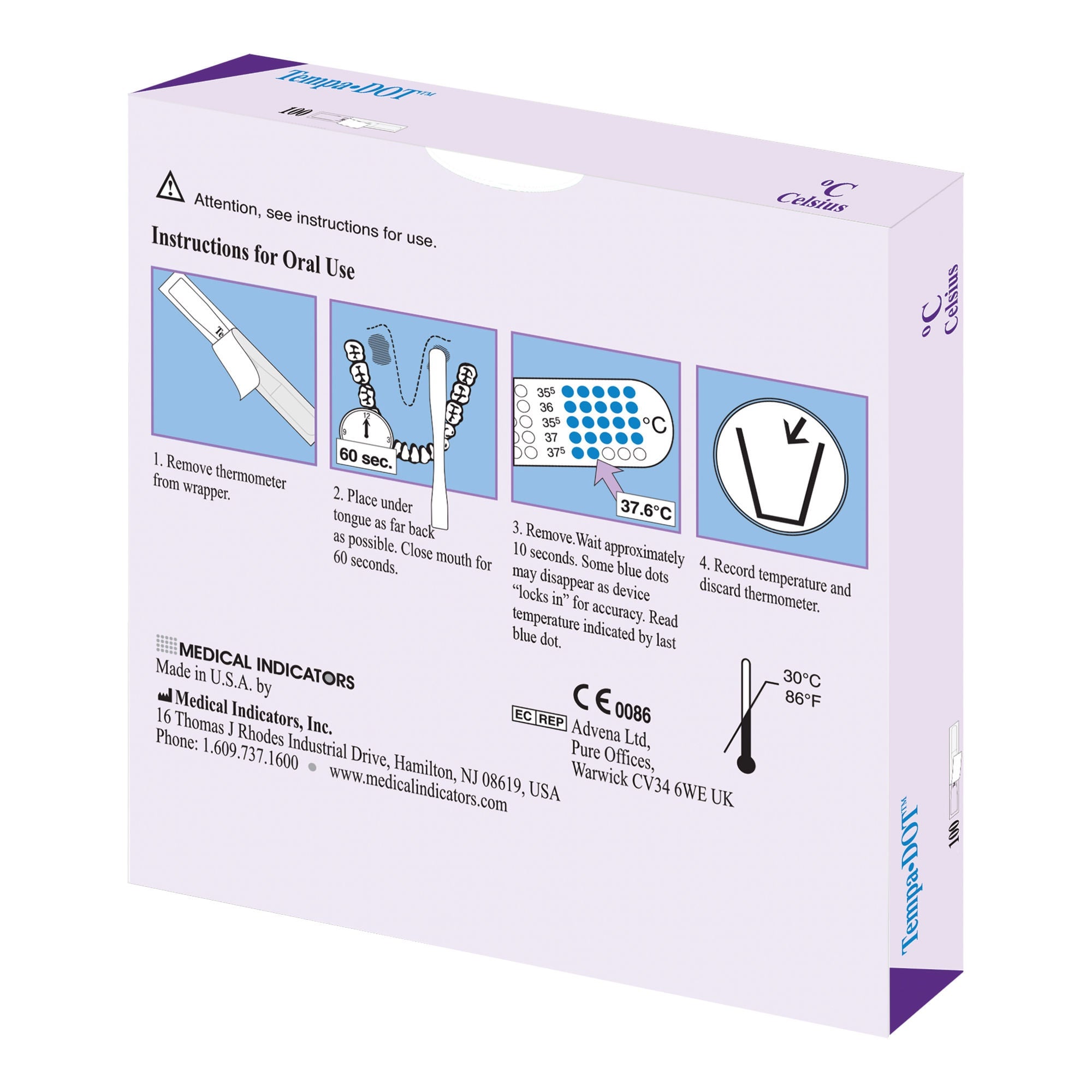 Medical Indicators - 5532NS Disposable Oral Thermometer Tempa·DOT™ 37-39°C Color Dots Display
