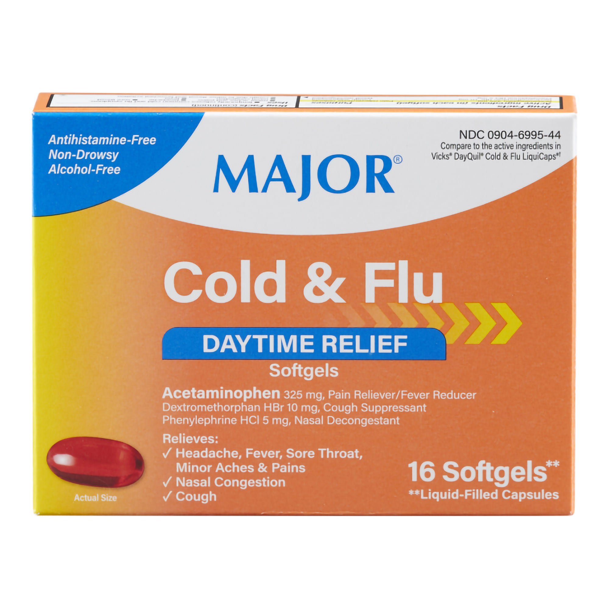 Major Pharmaceuticals - 00904699544 Cold and Sinus Relief 10 mg - 5 mg - 325 mg Strength Softgel 16 per Box
