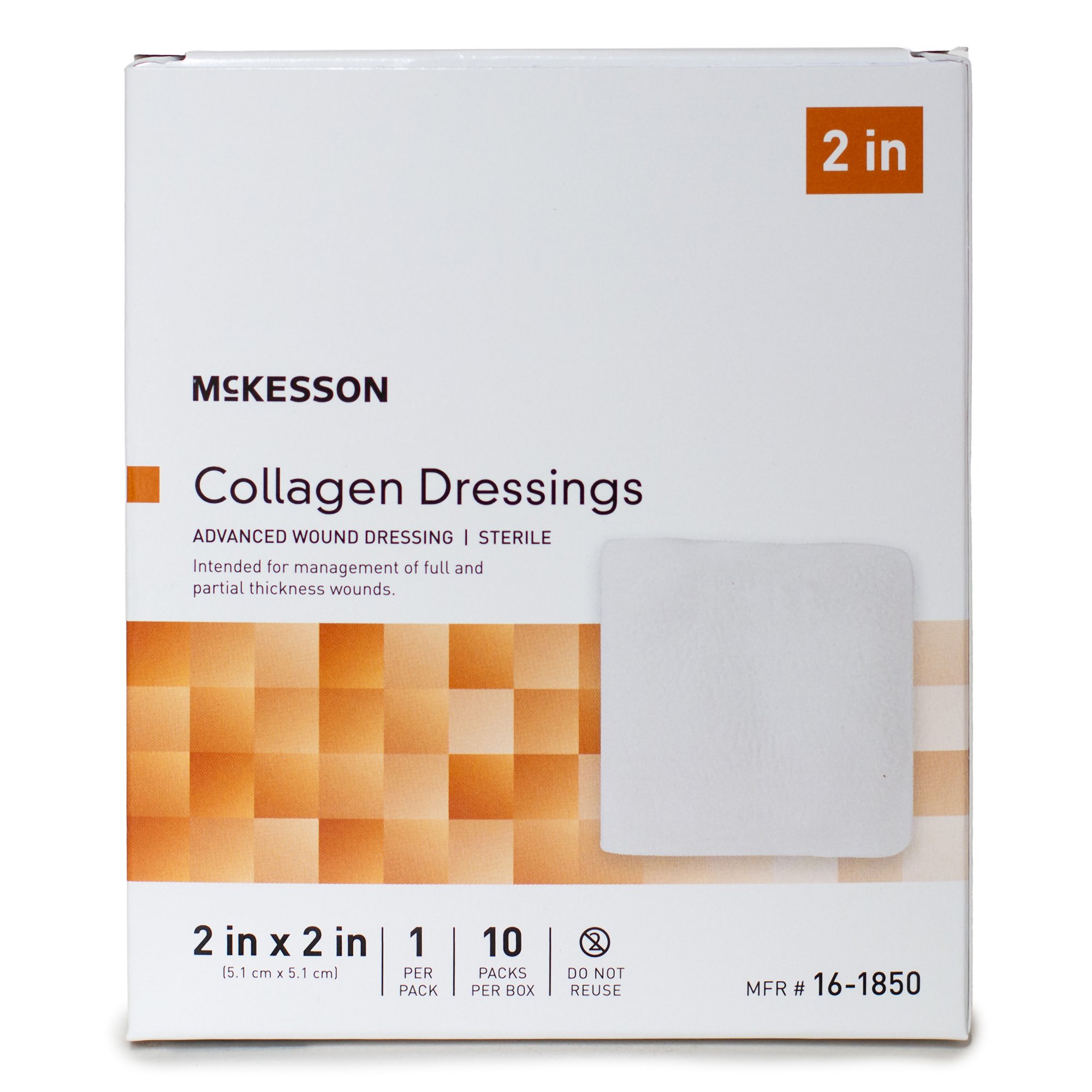 McKesson Brand 16-1850 - McKesson Collagen Dressing, 2 x 2 Inch - 1/Each, 10/Box, 100/Case