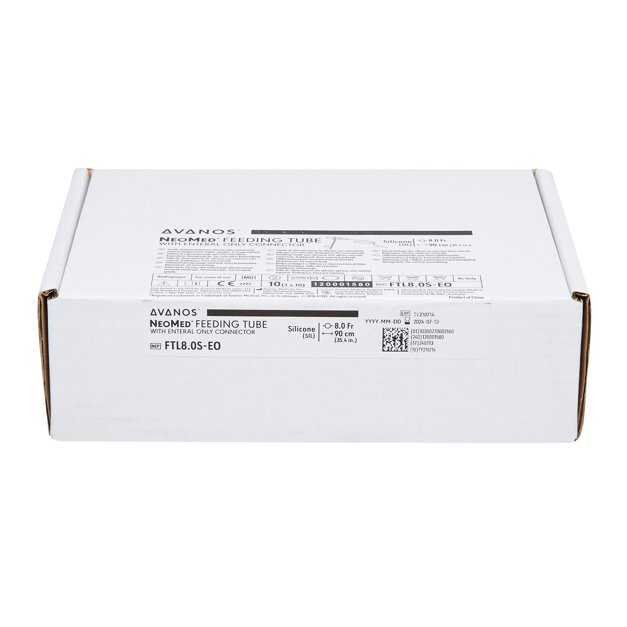 Avanos Medical Sales LLC - FTL8.0S-EO Nasogastric Feeding Tube NeoMed® 8 Fr. 90 cm Tube Silicone Sterile