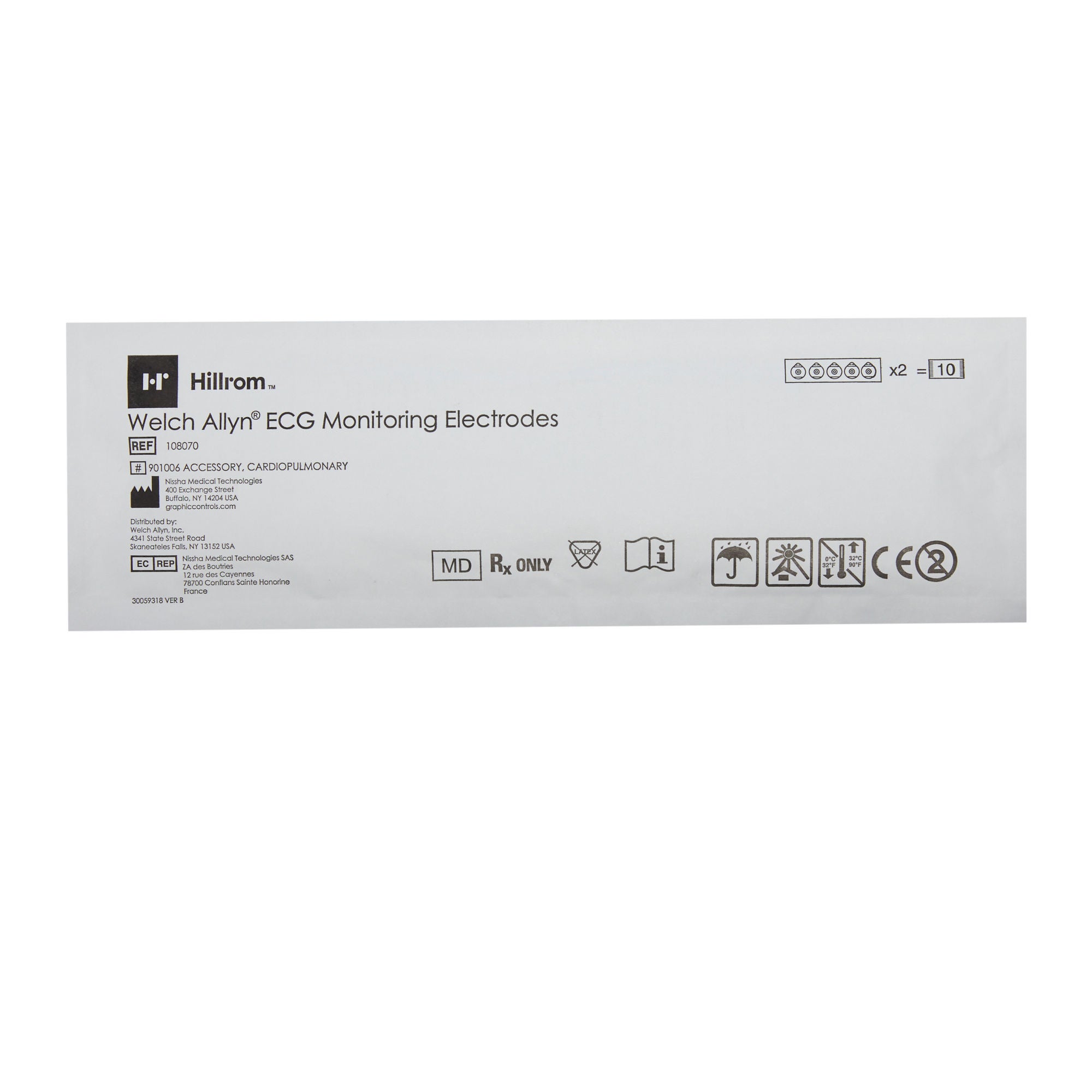 Welch Allyn - 108070 ECG Monitoring Electrode Welch Allyn® Snap Connector Wet Gel Foam Backing Adult Non-Radiolucent 10 per Pack