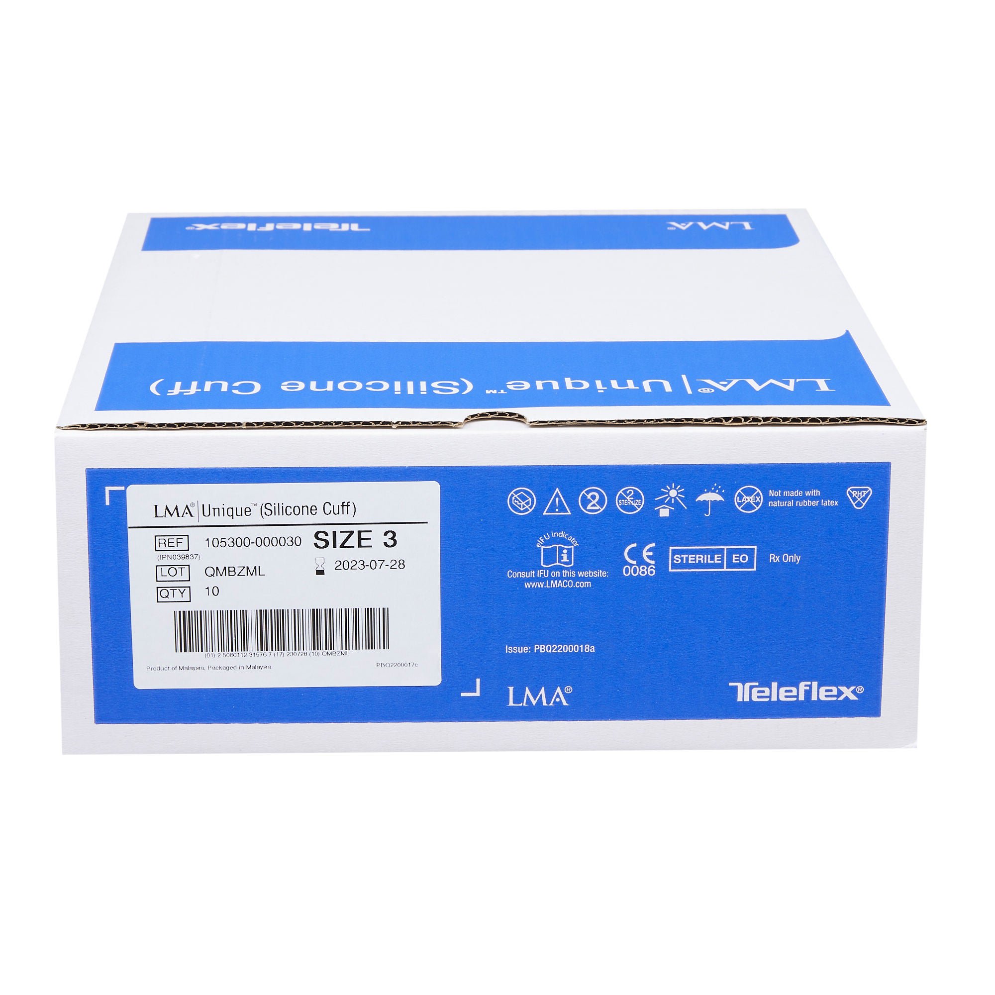 Teleflex Medical - 105300-000030 Curved Laryngeal Mask LMA® Unique™ Size 3 20 mL Cuff Silicone Single Patient Use Sterile