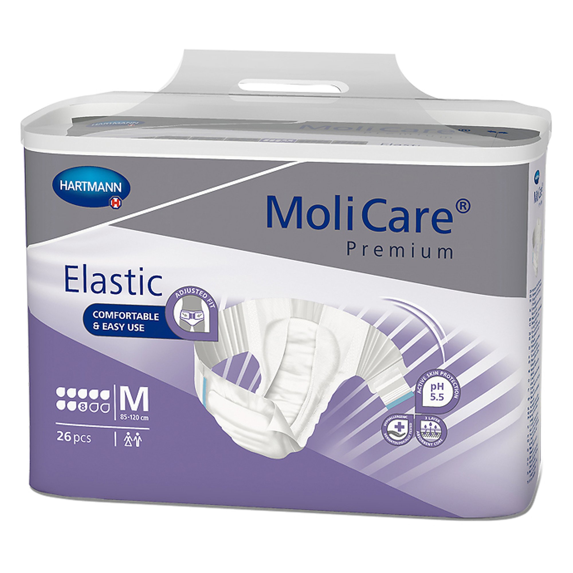 Hartmann 165472 - MoliCare® Premium Elastic 8 Drop Absorbency Incontinence Briefs, Medium - 26/Bag, 78/Case