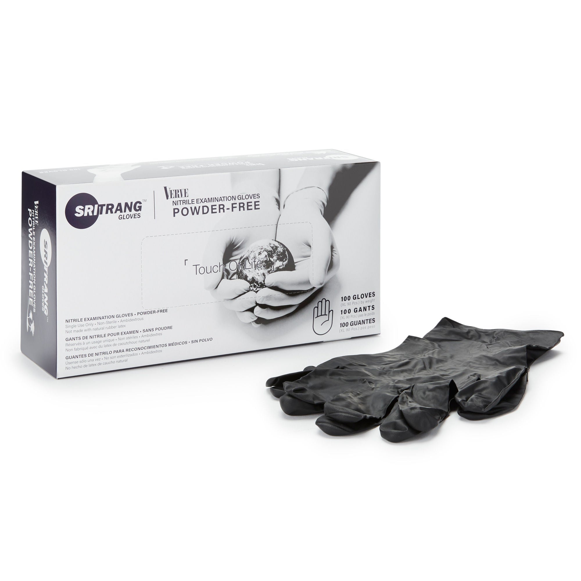McKesson Brand - 7027145 Exam Glove Touch of Life™ Large 100 per Box NonSterile Nitrile Standard Cuff Length Textured Fingertips Black Chemo Tested / Fentanyl Tested