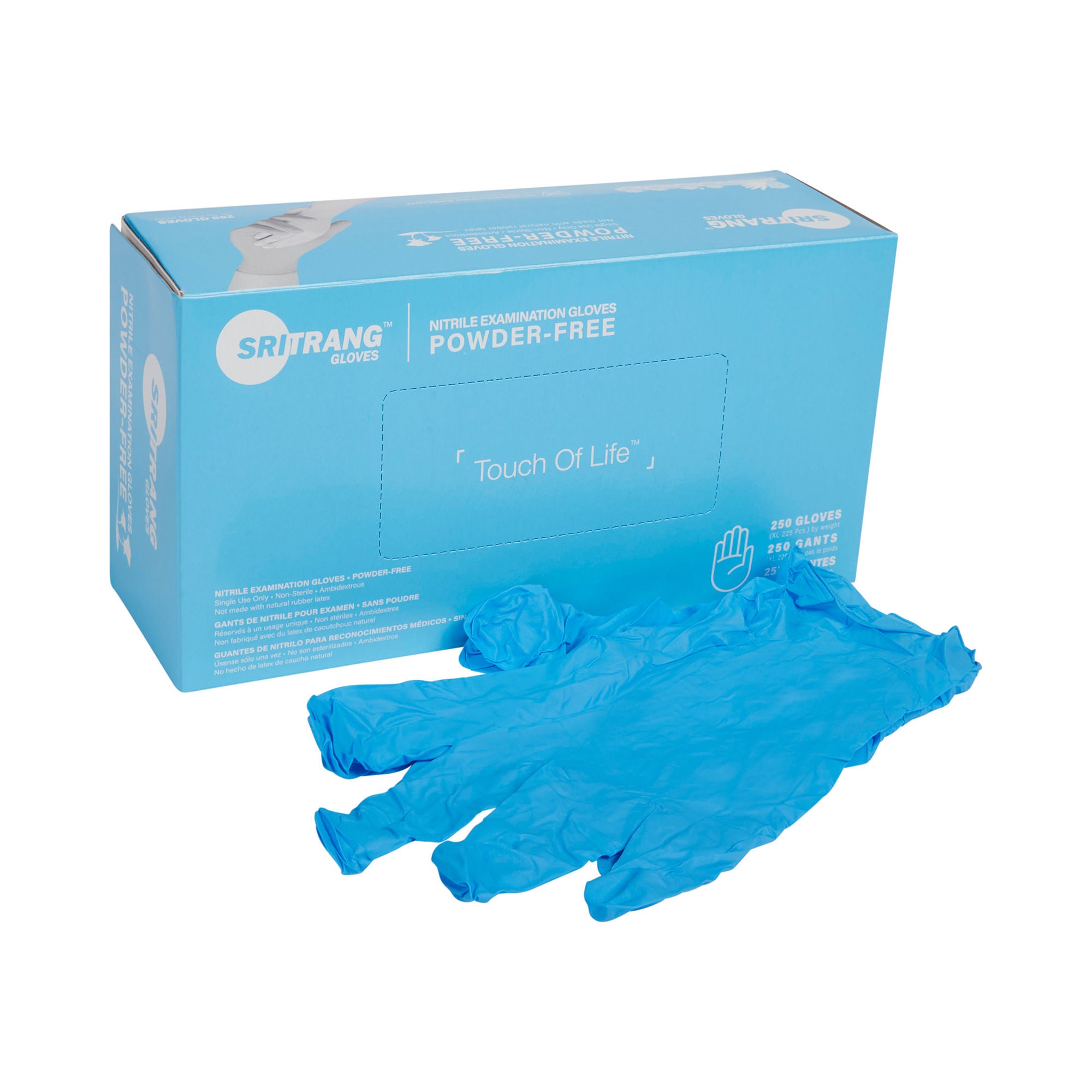 McKesson Brand - 7025431 Exam Glove Touch of Life™ Large 250 per Box NonSterile Nitrile Standard Cuff Length Textured Fingertips Blue Chemo Tested