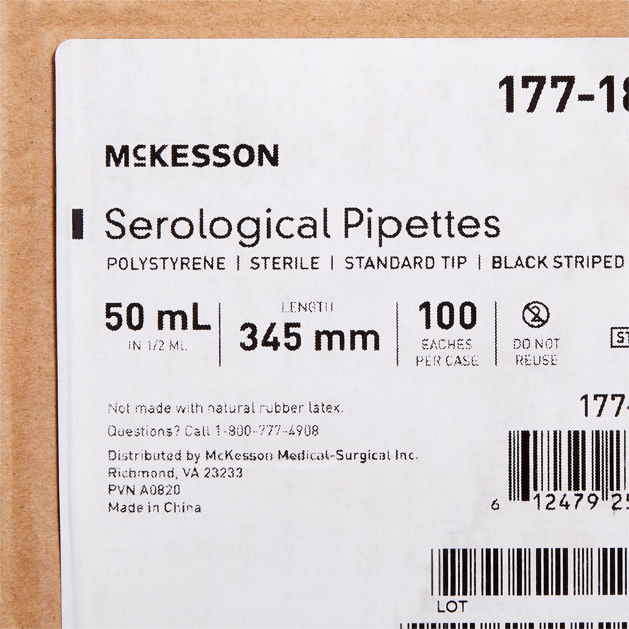 McKesson Brand 177-1821 - McKesson Polystyrene Serological Pipette, 50 mL - 100/Case