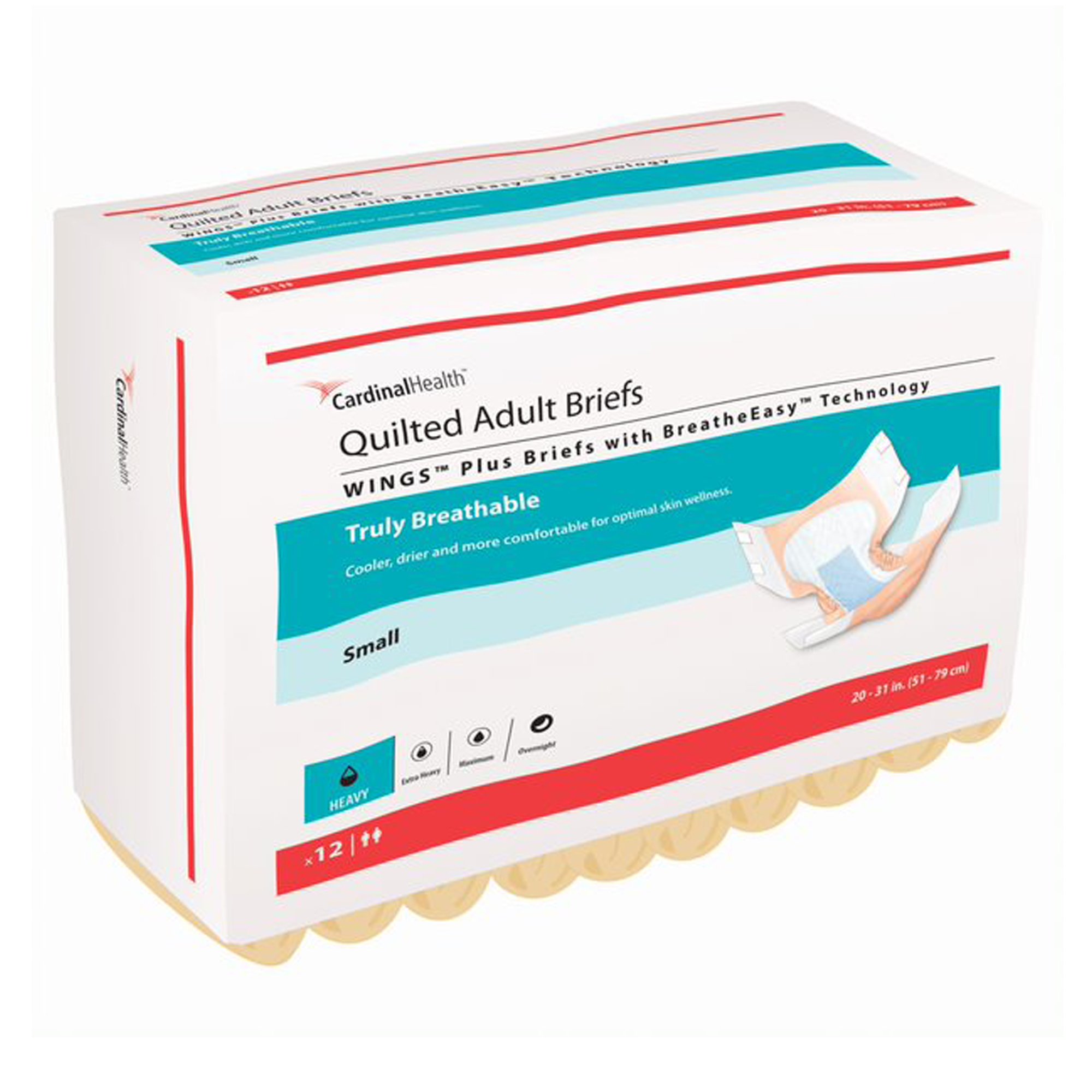 Cardinal 66132 - Wings™ Quilted Plus with BreatheEasy™ Technology Incontinence Brief, Small - 12/Bag, 96/Case