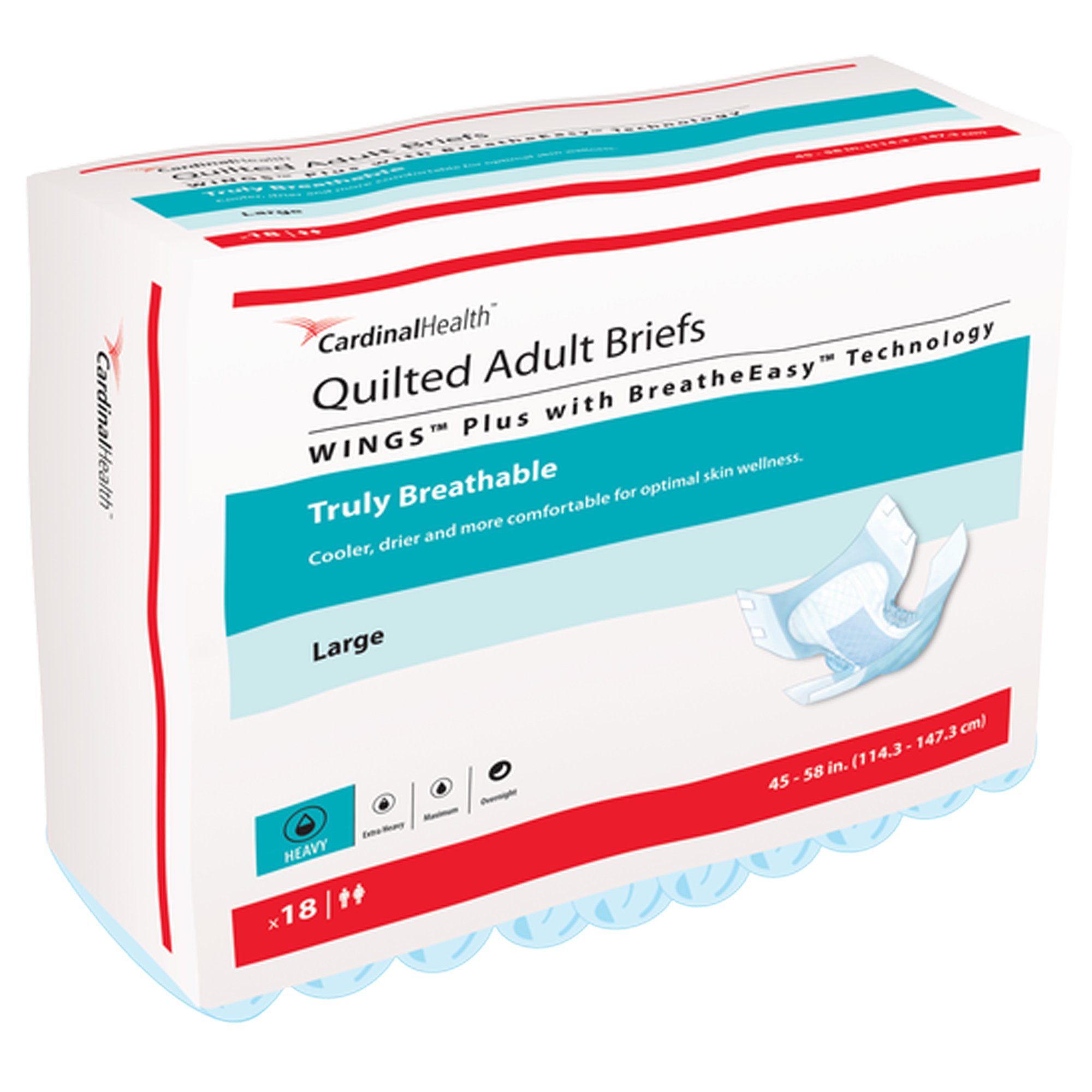 Cardinal 66134 - Wings™ Quilted Plus with BreatheEasy™ Technology Incontinence Brief, Large - 18/Bag, 72/Case