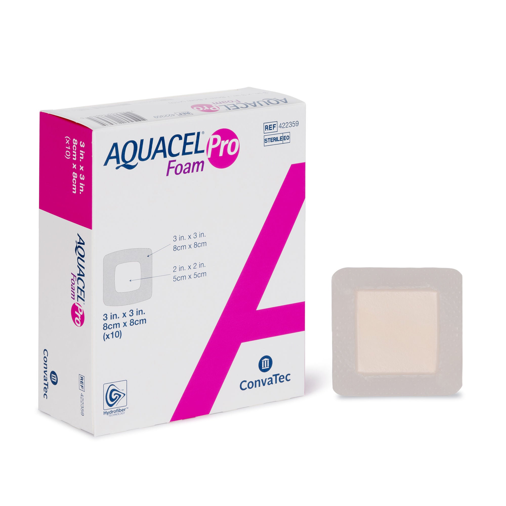 ConvaTec - 422359 Foam Dressing Aquacel® Foam Pro 3 X 3 Inch With Border Waterproof Film Backing Silicone Adhesive Square Sterile