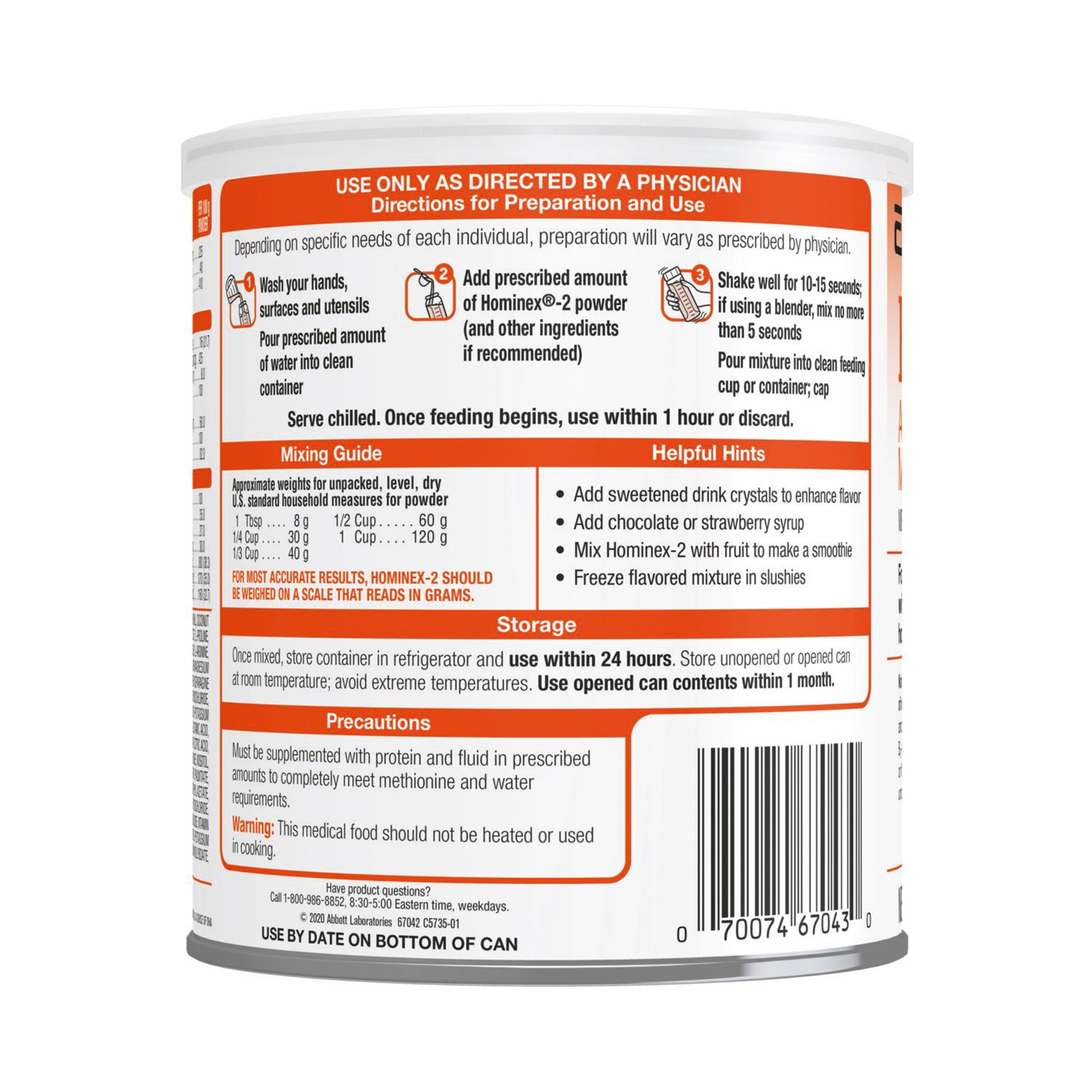Abbott Nutrition 67042 - Hominex®-2 Food for Vitamin B-6–Nonresponsive Homocystinuria, Hypermethioninemia - 1/Each, 6/Case