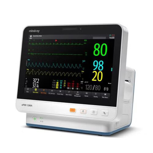 Mindray USA - 121-001877-00 Patient Monitor Mindray ePM 12MA Monitoring ECG, NIBP, Respiration, SpO2, Temperature AC Power