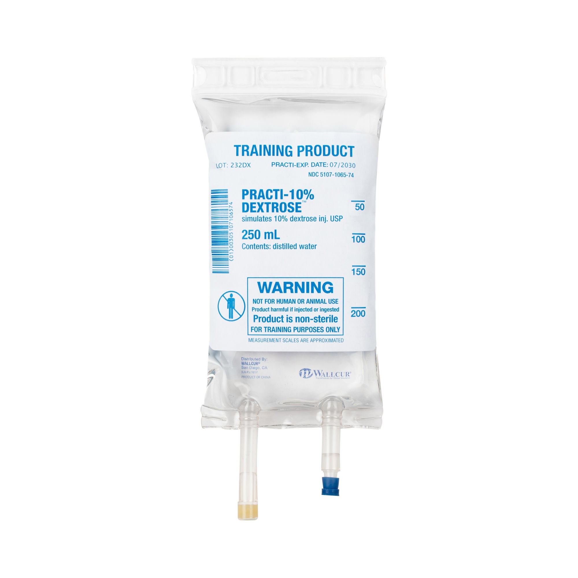 Wallcur - 232DX Clinical Training Medication Practi-Dextrose 10%™ Liquid I.V. Bag 250 mL