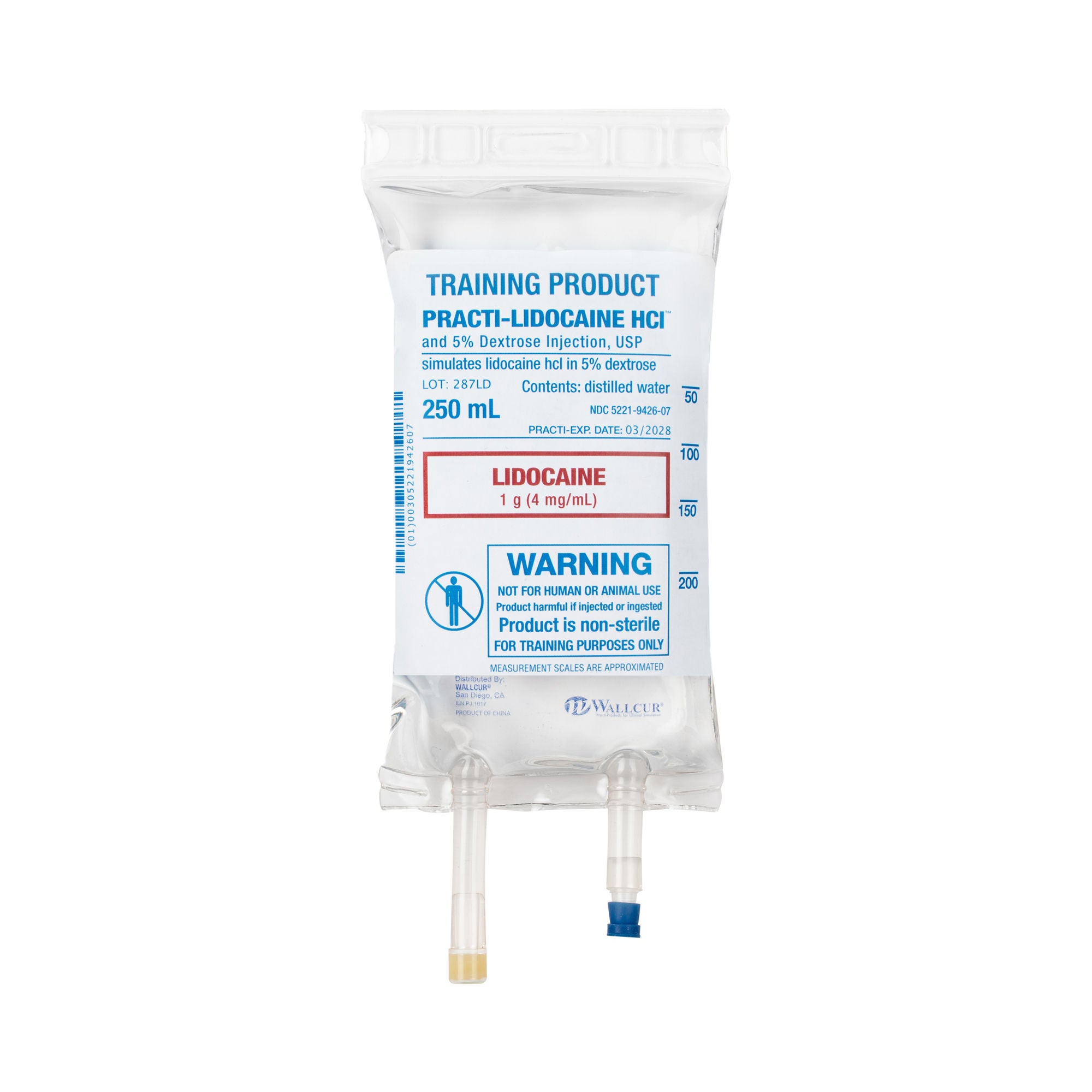 Wallcur - 287LD Clinical Training Medication Practi-Lidocaine HCL in 5% Dextrose™ Liquid I.V. Bag 250 mL