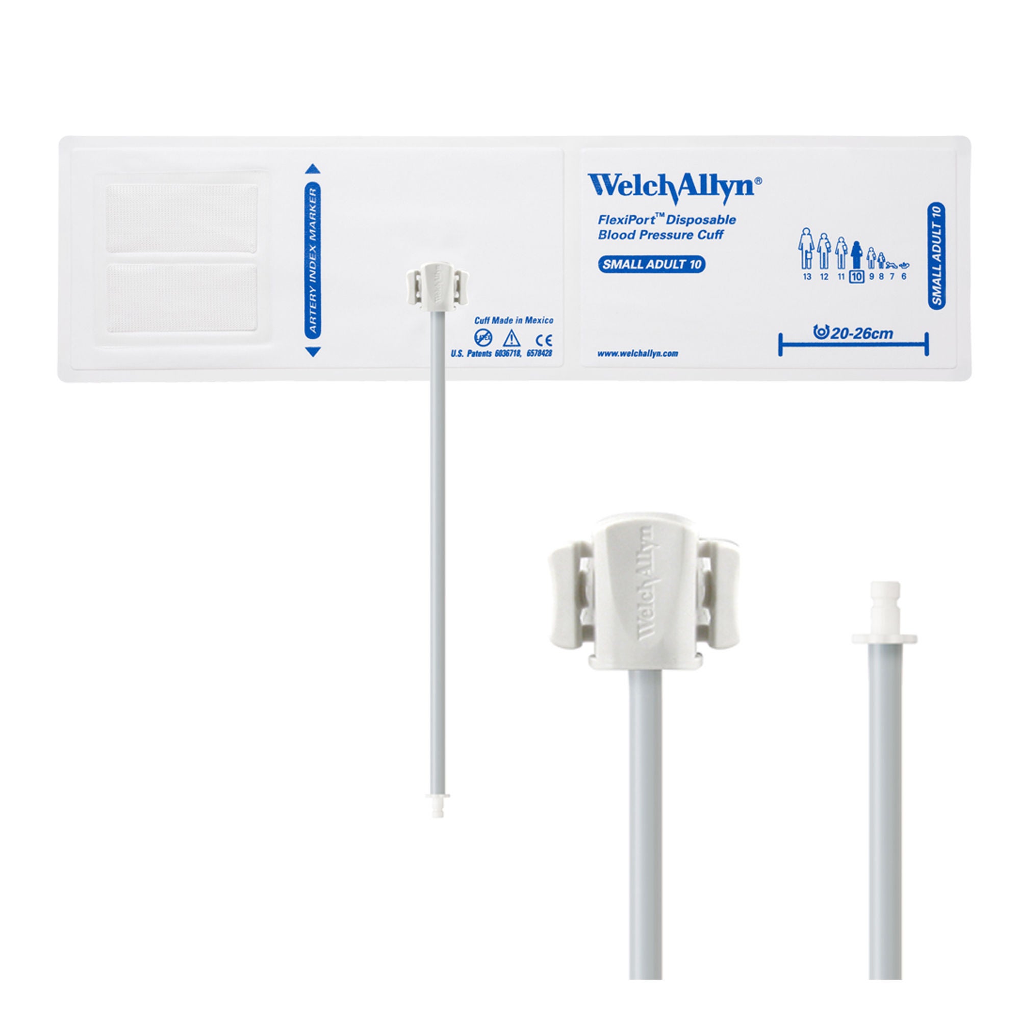 Welch Allyn - VINYL-10-1HP Single Patient Use Blood Pressure Cuff FlexiPort® 20 to 26 cm Arm Vinyl Cuff Small Adult Cuff