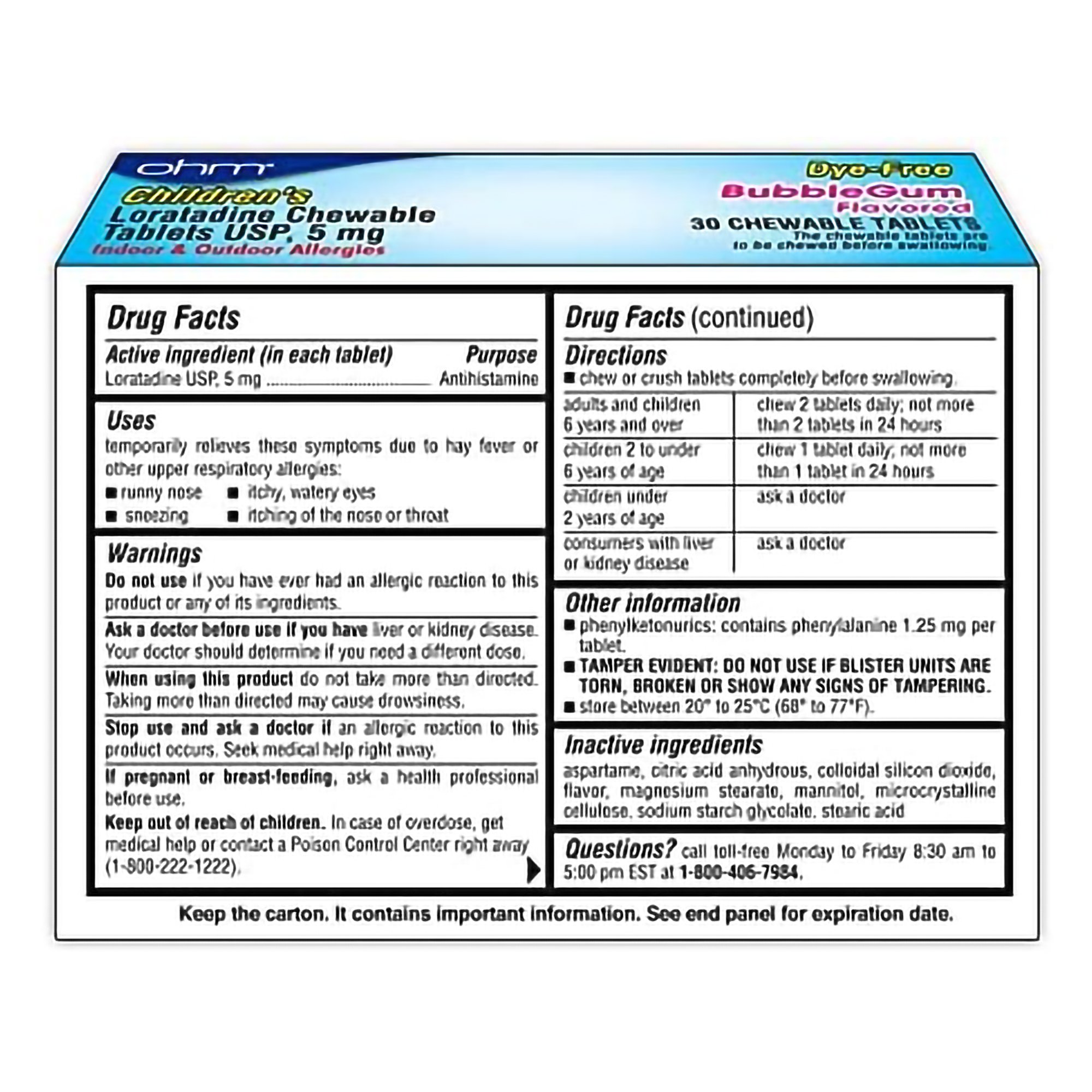 Ohm Labs 51660011231 - ohm® Loratadine Children's Allergy Relief - 1/Bottle