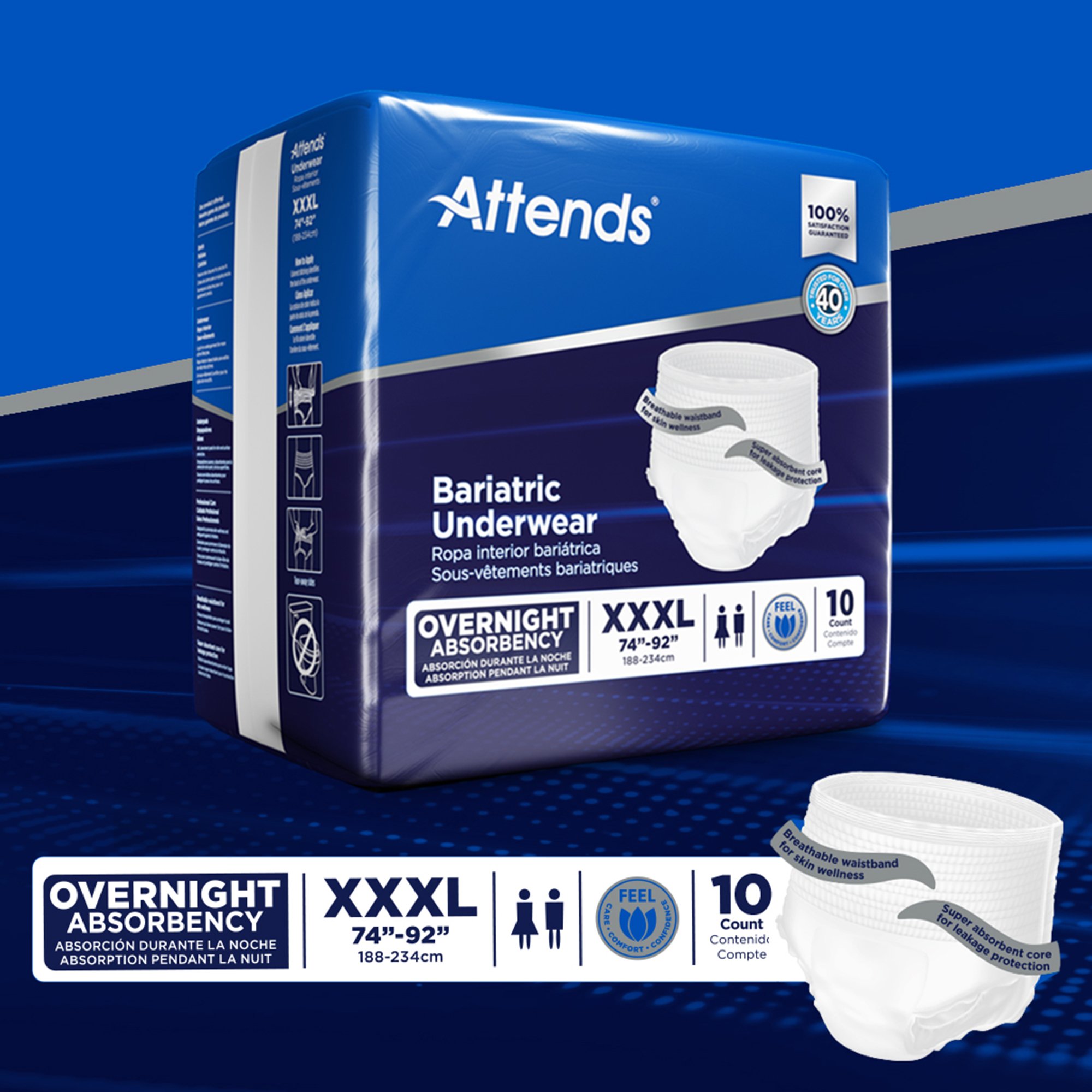 Attends Healthcare Products AU60 - Attends® Bariatric Ultimate Absorbent Underwear, 3X-Large - 10/Pack, 40/Case