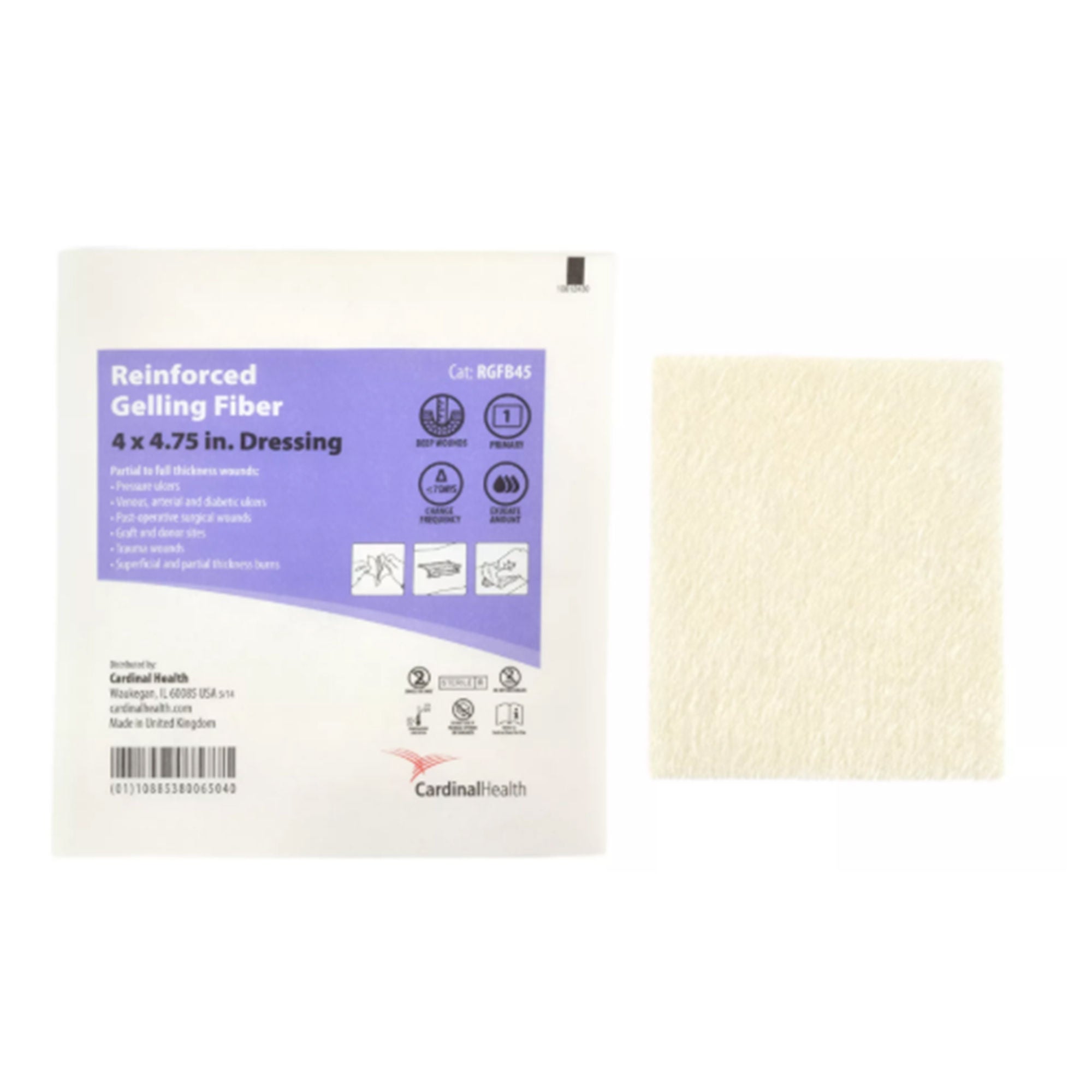 Cardinal - RGFB45 Alginate Dressing Cardinal Health™ Calcium Sodium Alginate 4 X 4-3/4 Inch Rectangle