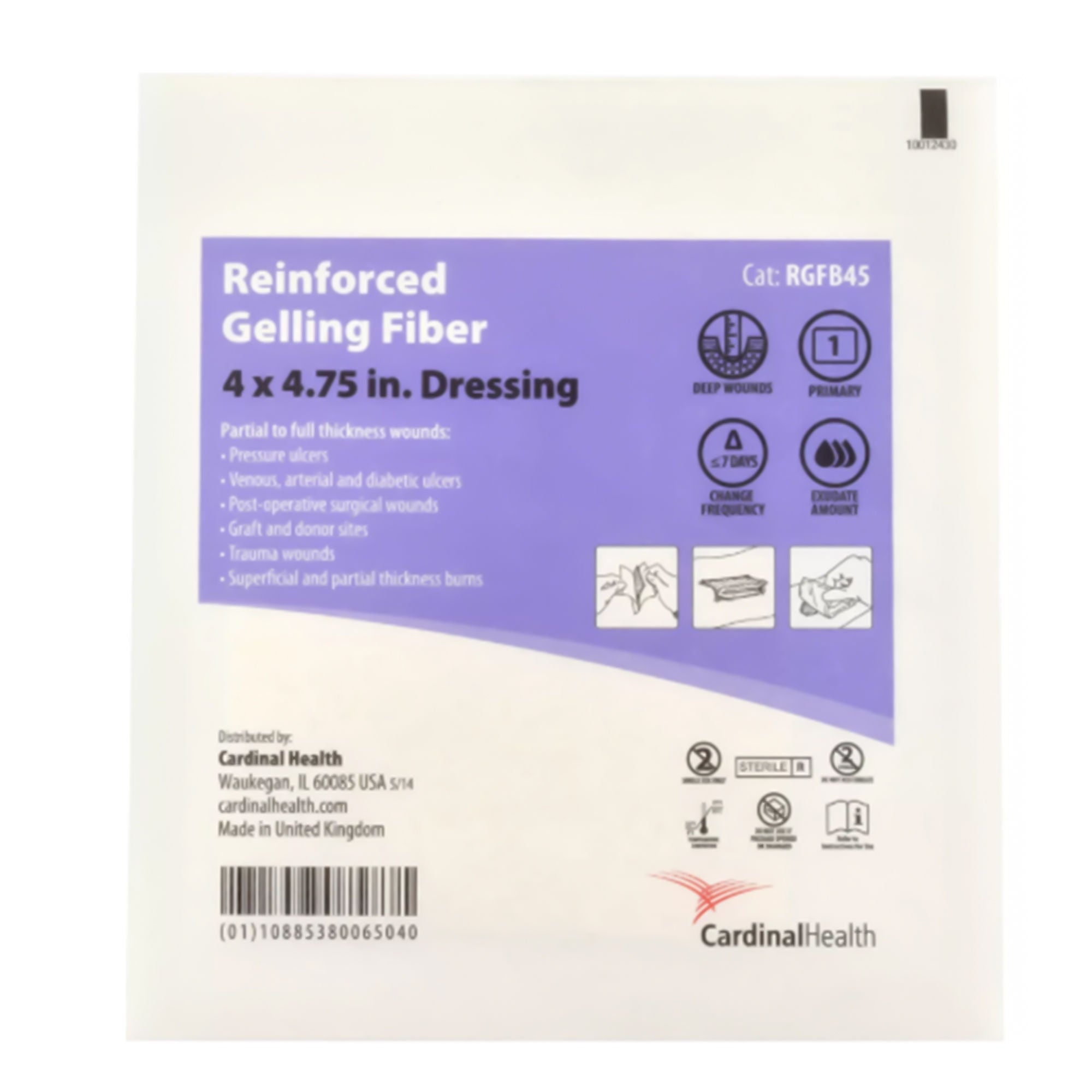 Cardinal - RGFB45 Alginate Dressing Cardinal Health™ Calcium Sodium Alginate 4 X 4-3/4 Inch Rectangle