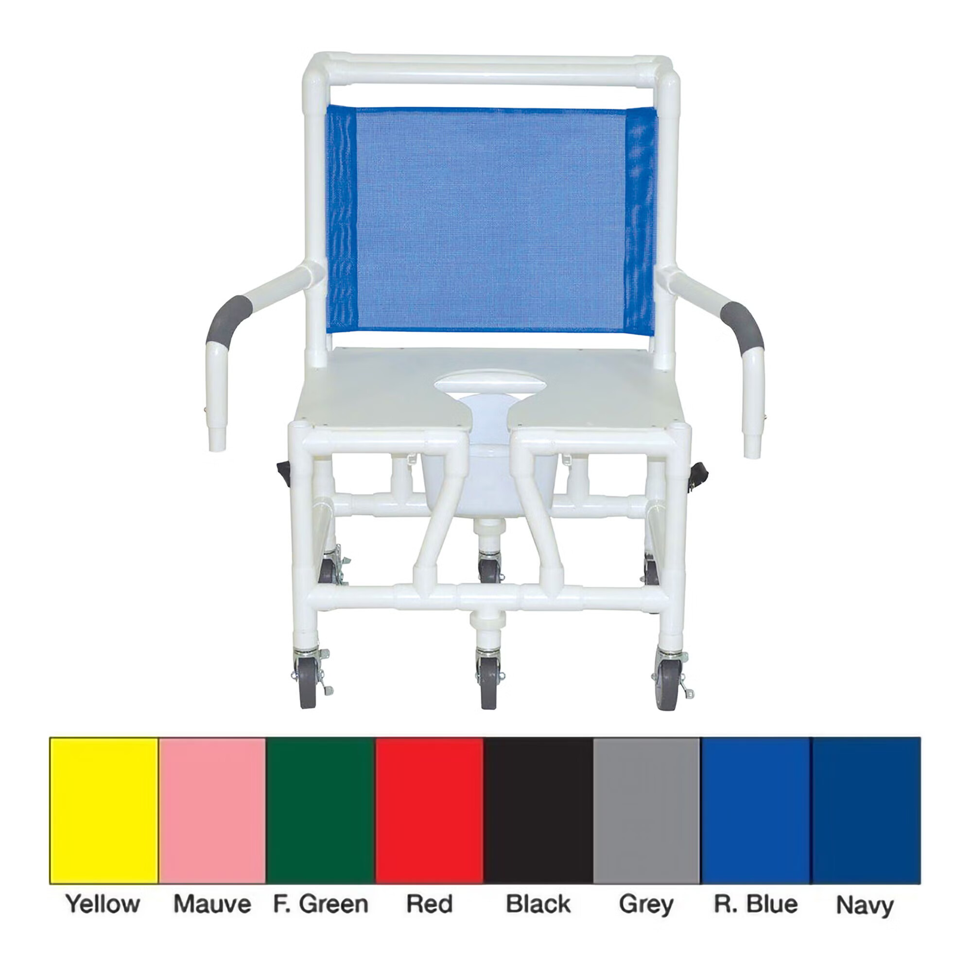 MJM International - S126-5HD-BAR-10-QT-C-DDA Shower Chair MJM International Swing-Away Arms PVC Frame Mesh Backrest with Pushbar 600 lbs. Weight Capacity