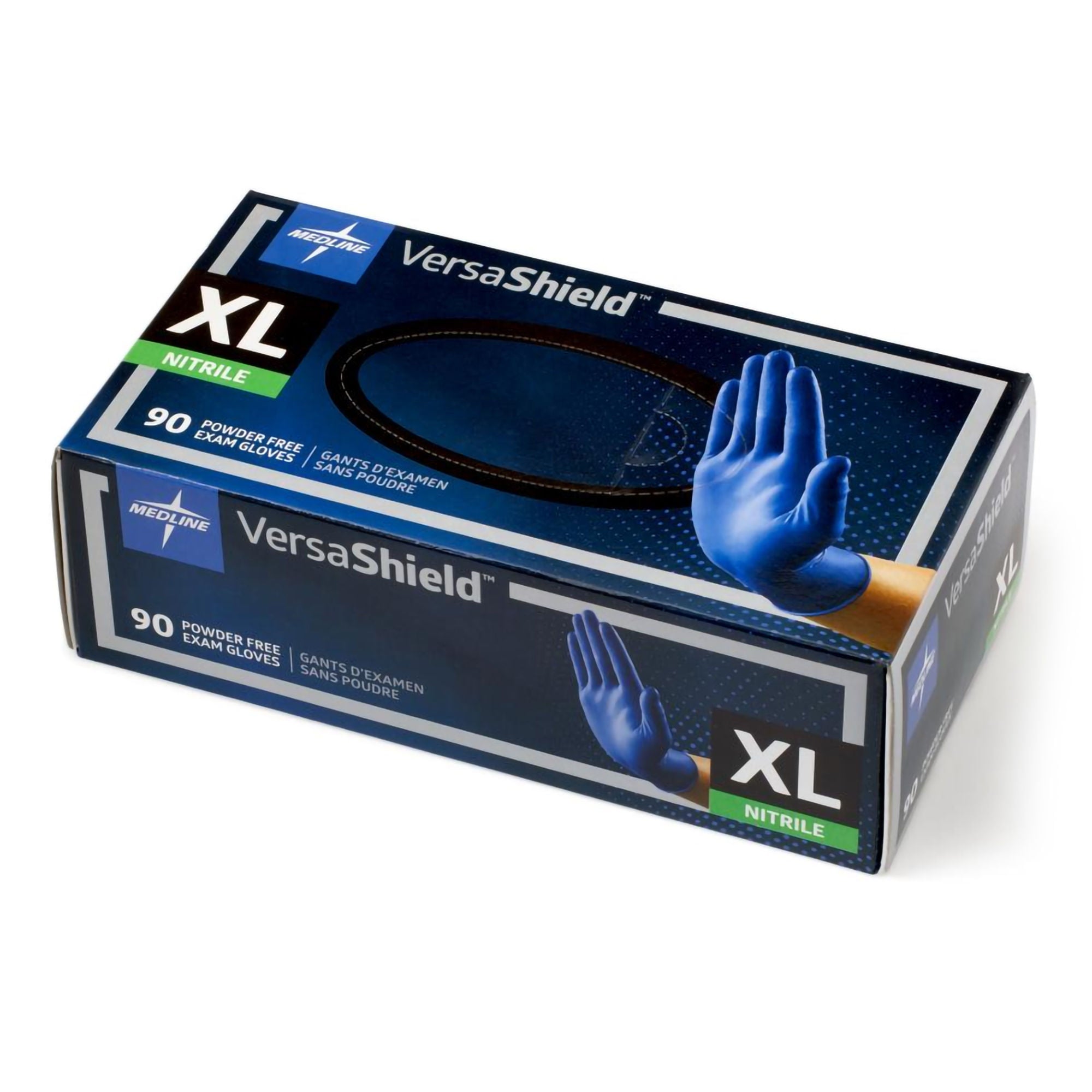 Medline - VS311XL Exam Glove VersaShield™ X-Large 90 per Box NonSterile Nitrile Standard Cuff Length Fully Textured Blue Chemo Tested / Fentanyl Tested