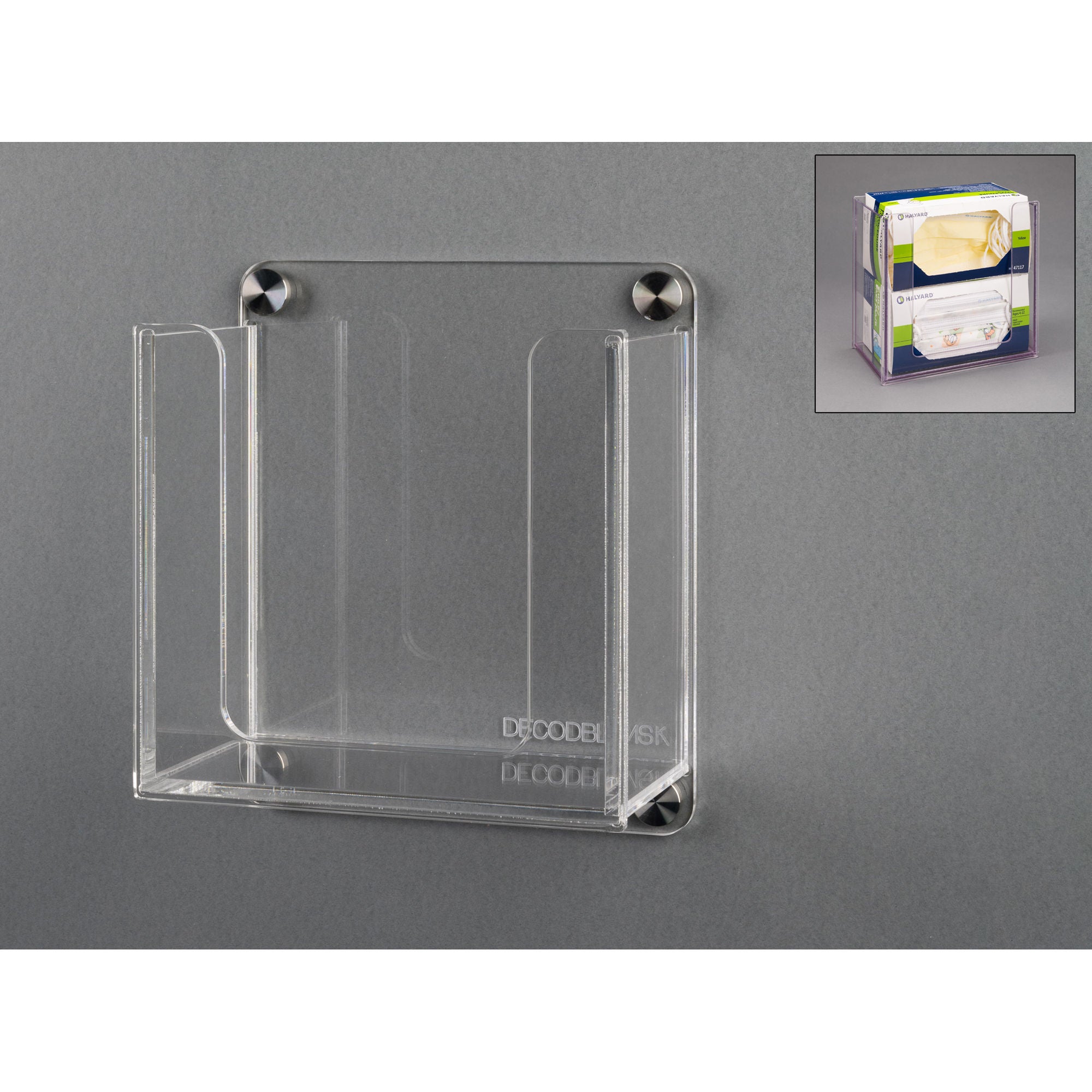 Poltex Inc - DECODBLMSK-W Double Mask Holder Poltex Wall Mount Acrylic Clear 7-1/2 X 7-3/4 X 4-1/2 INch Acrylic