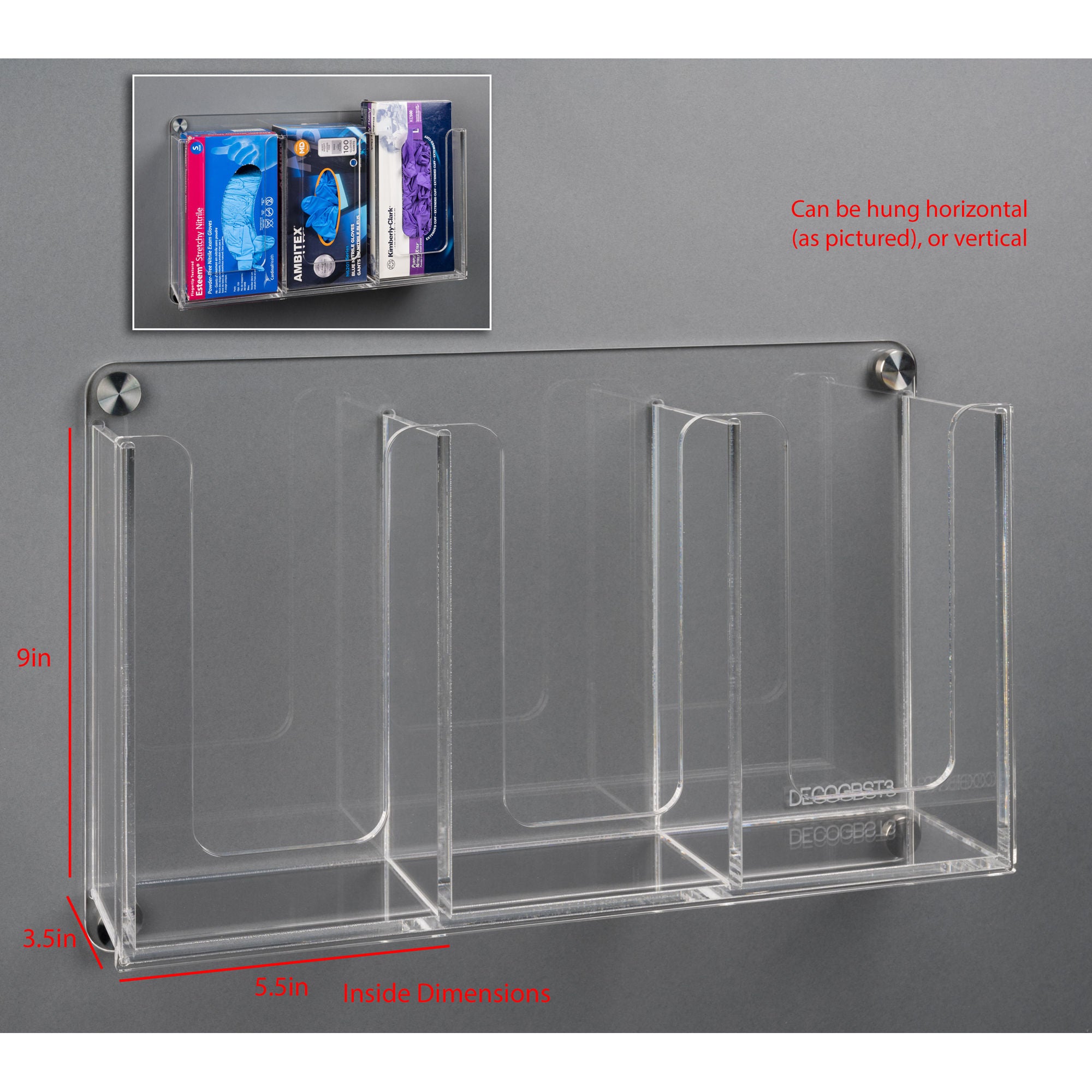 Poltex Inc - DECOGBST3-W Glove Box Holder Poltex Wall Mount 3 Boxes of Gloves Clear 5-1/2 X 9 X 3-1/2 Inch Acrylic