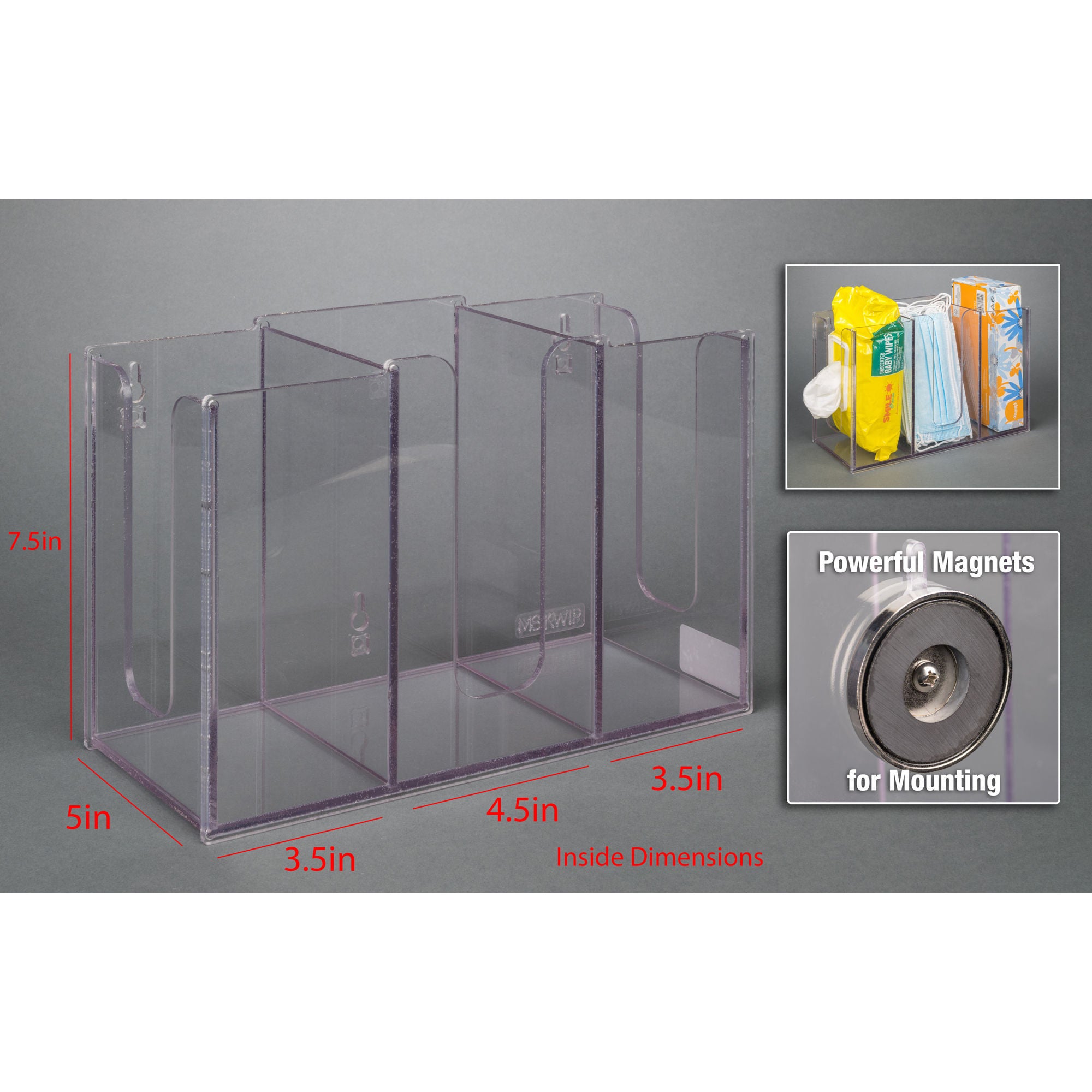 Poltex Inc - MSKWIP-M Multi Holder Poltex® Clear Acrylic Manual 3 Compartment Magnet Mount