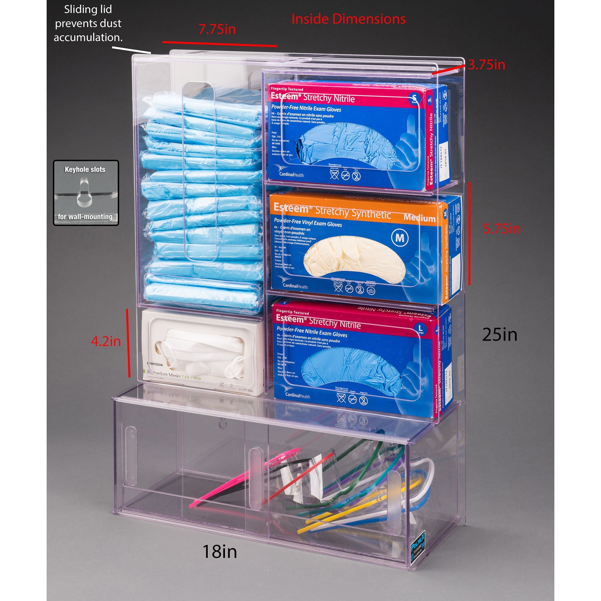 Poltex Inc - PPESTATGOG-W PPE Station with Goggle Bin Poltex Wall Mount Clear 25 X 18 Inch PETG