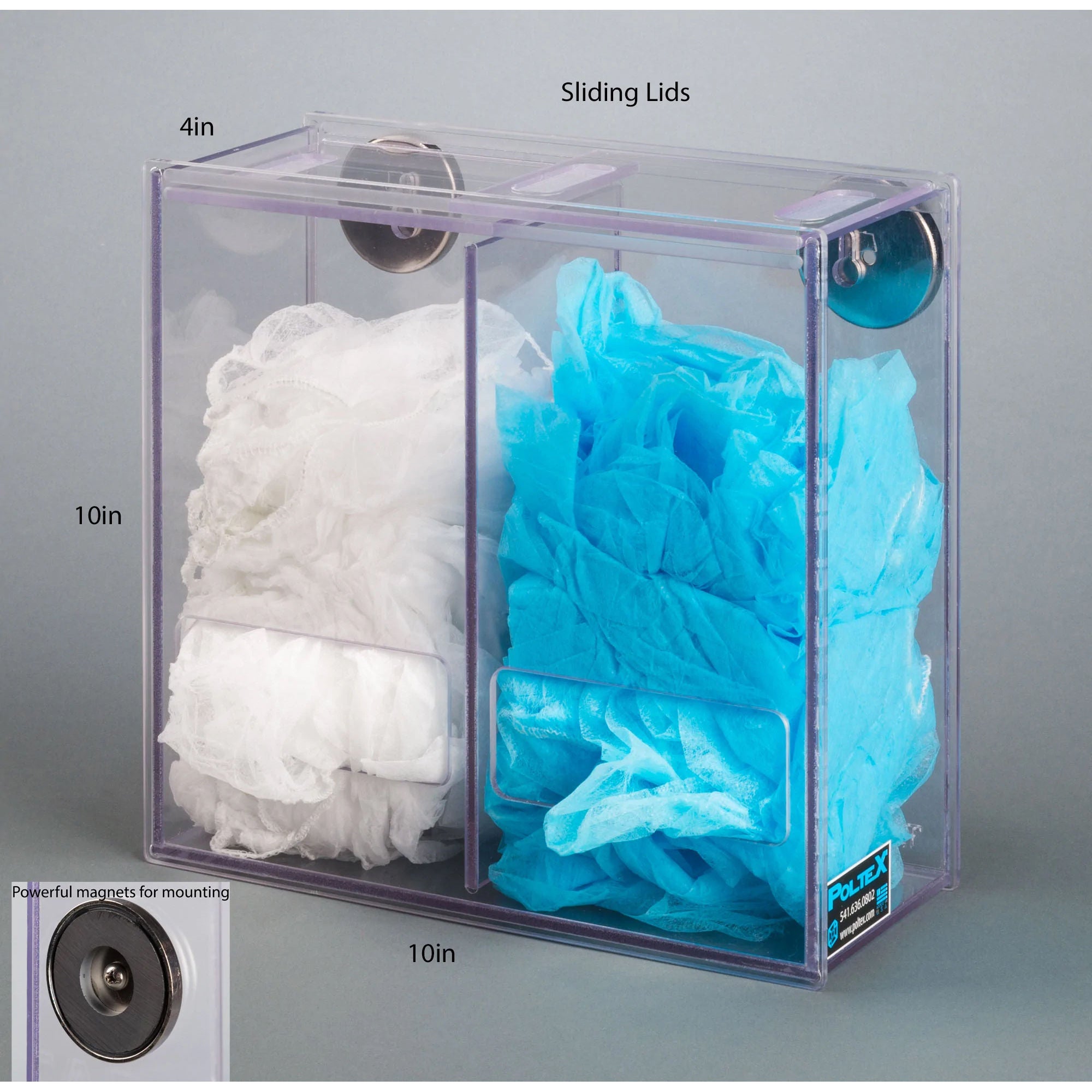 Poltex Inc - SPBLKPPE10-M Bulk PPE Dispenser Poltex Magnet Mount Two Types of Bulk PPE Clear 10 X 4 X 10 Inch PETG