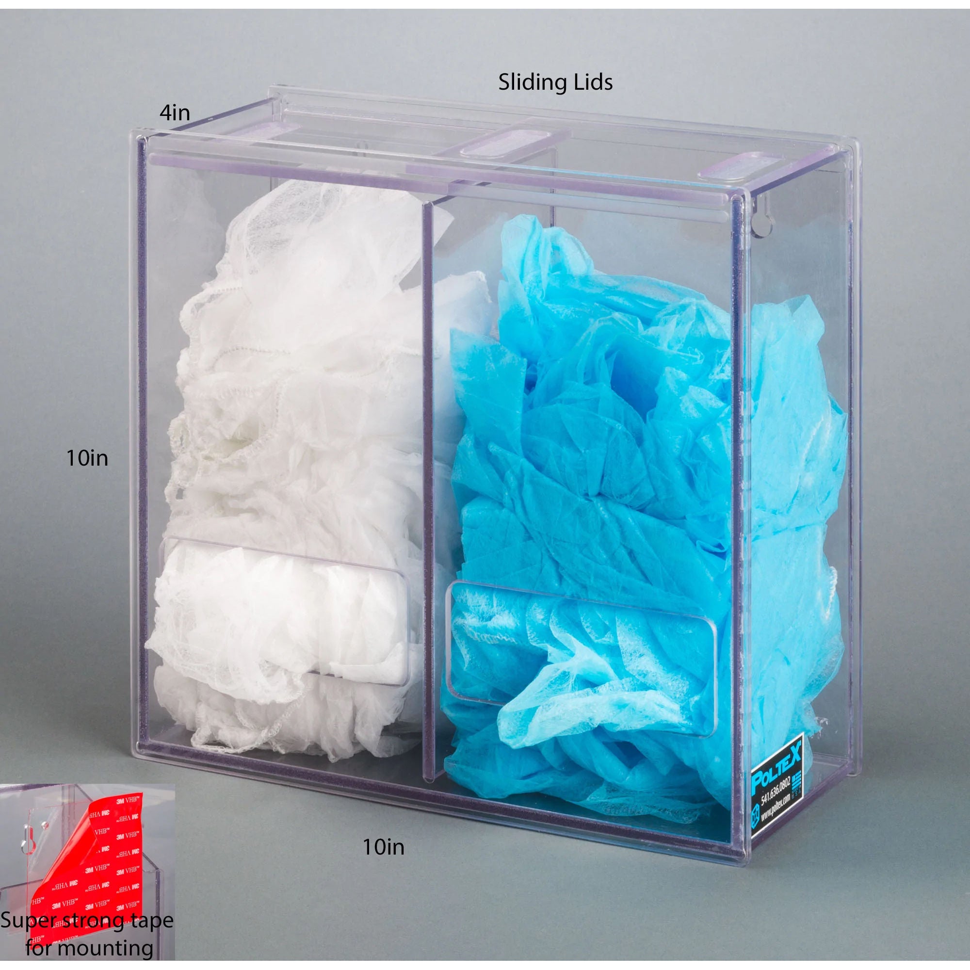 Poltex Inc - SPBLKPPE10-T Bulk PPE Dispenser Poltex VHB Tape Two Types of Bulk PPE Clear 10 X 4 X 10 Inch PETG