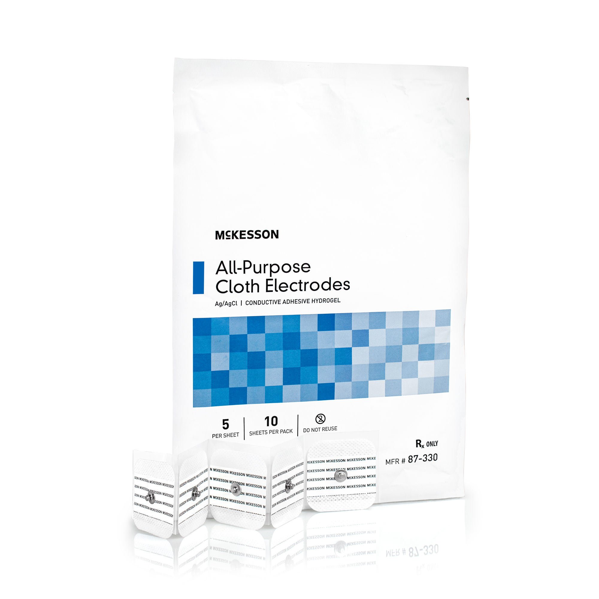 McKesson Brand - 87-330 ECG Monitoring Electrode McKesson Snap Connector Conductive Adhesive Gel Cloth Backing Adult Non-Radiolucent 50 per Pack