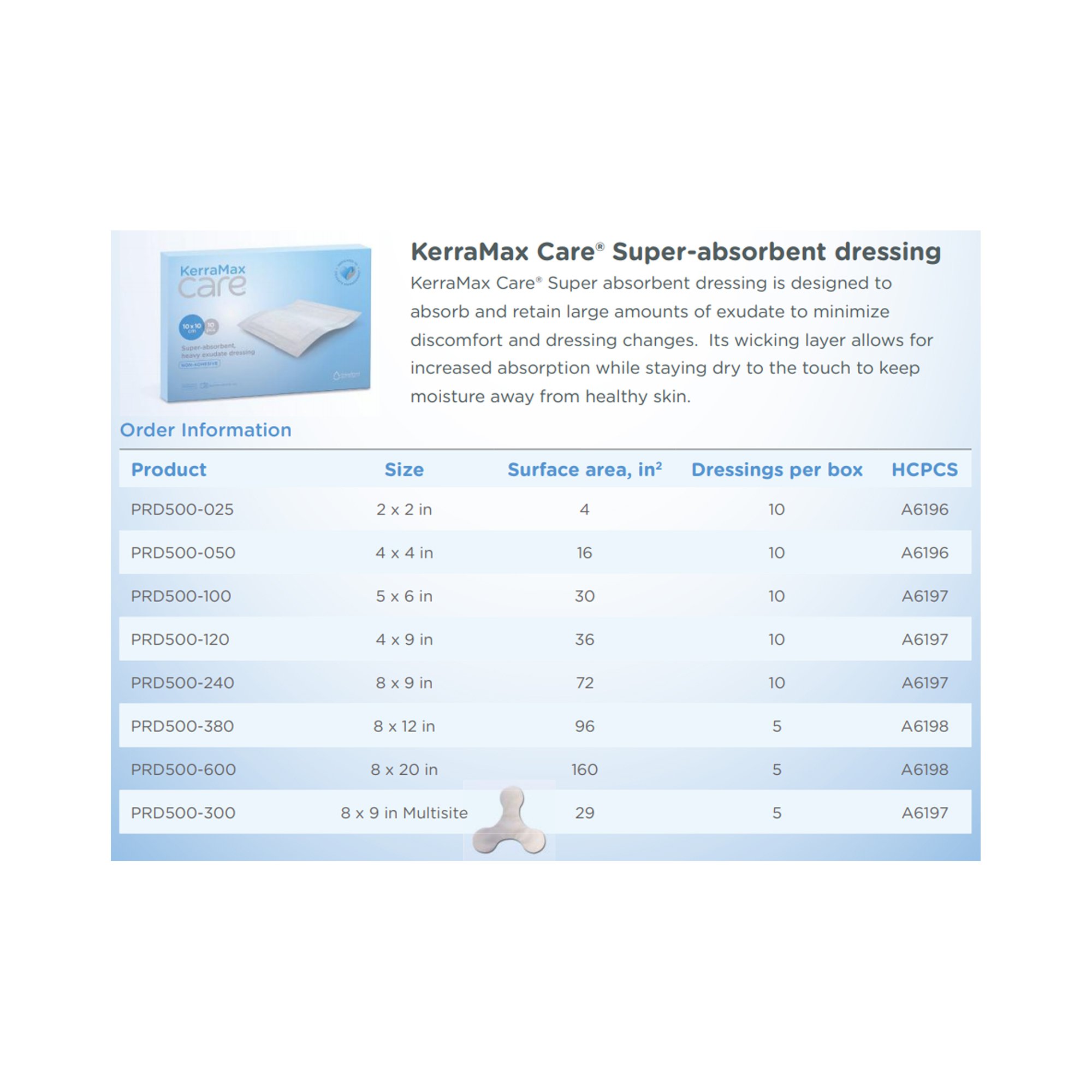 Solventum Corporation PRD500-240 - KerraMax Care® Super Absorbent Dressing, 8 x 9 Inch - 1/Each, 10/Carton, 380/Case